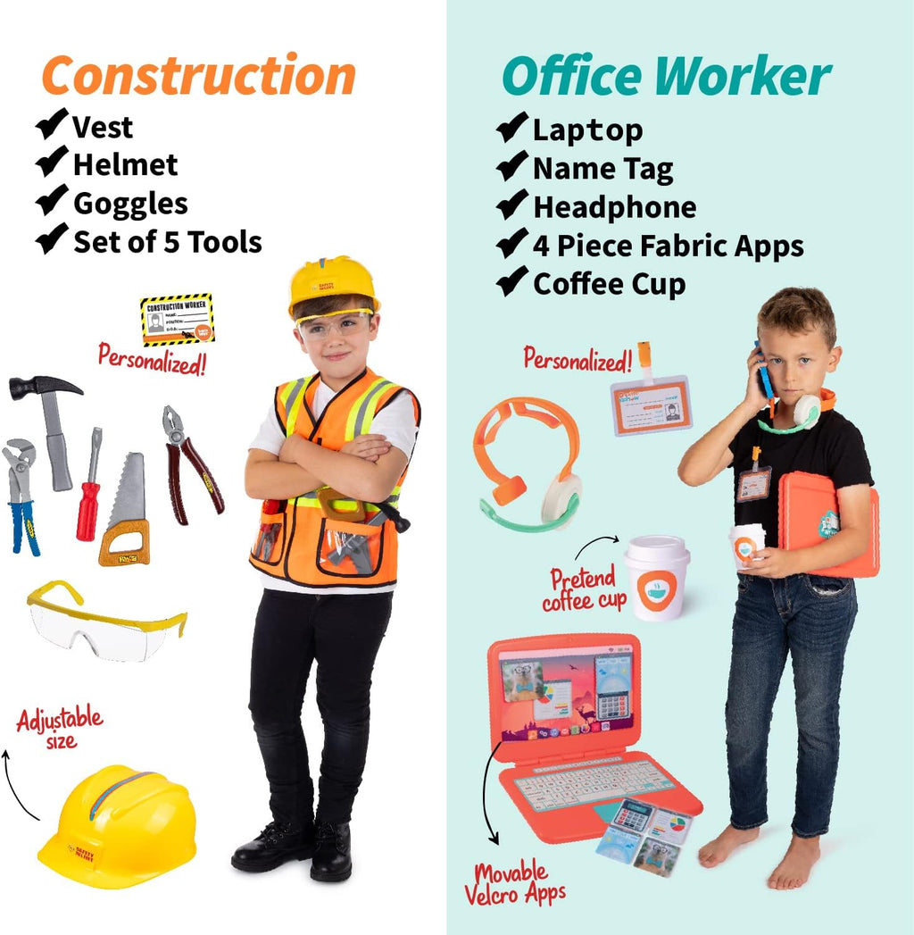 Born Toys 6-in-1 Kids' Dress Up & Pretend Play - Kids Costumes for Boys & Girls Ages 3-7 (Firefighter, Astronaut, Scientist, Construction, Pirate, Office Set and Gardening)