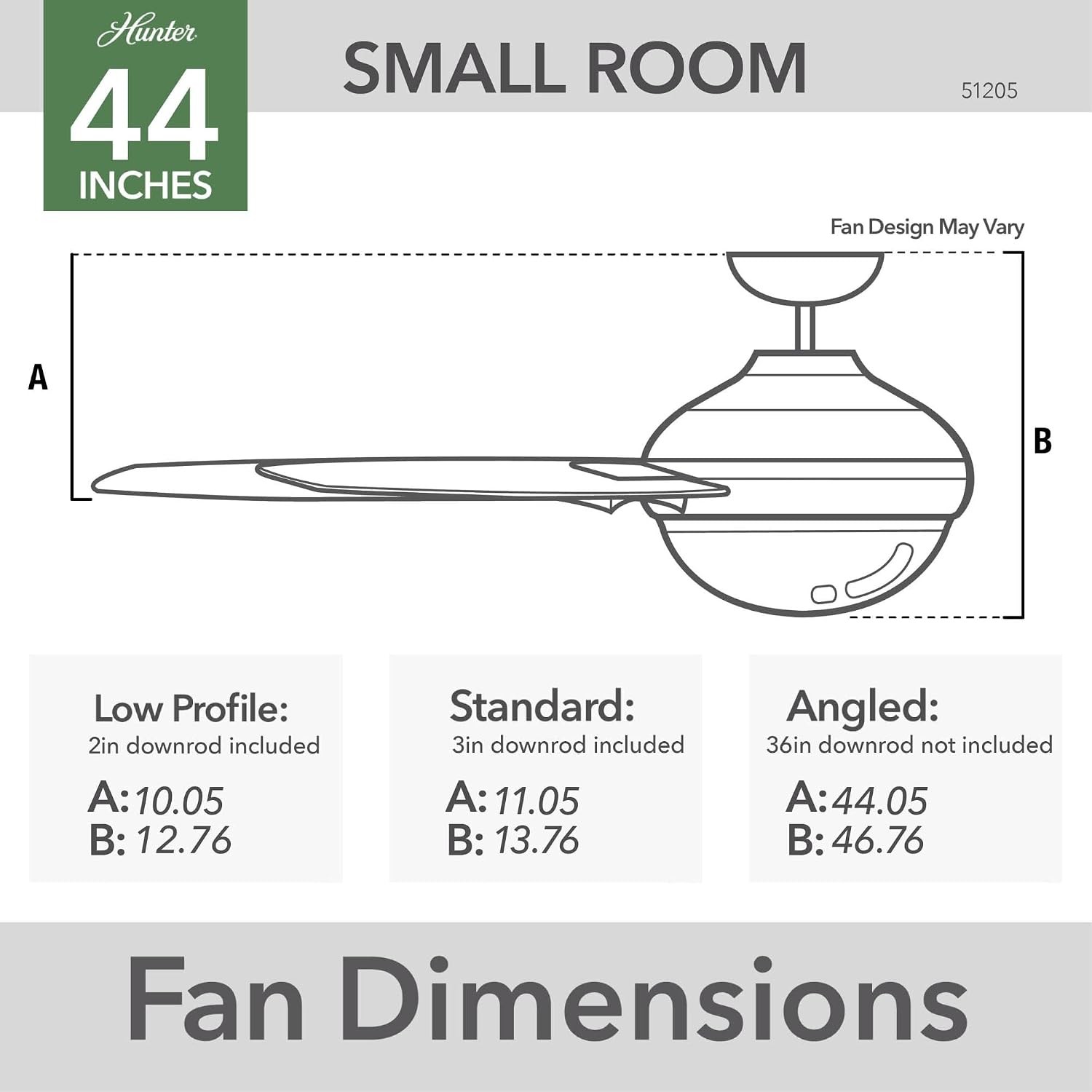 Hunter 44 inch Indoor Ceiling Fan with LED Light and Remote Control - White Ceiling Fan, Standard Mount, 6 Blades, For Bedroom, Living Room, or Kitchen, Quiet - Pacer 51205, Fresh White