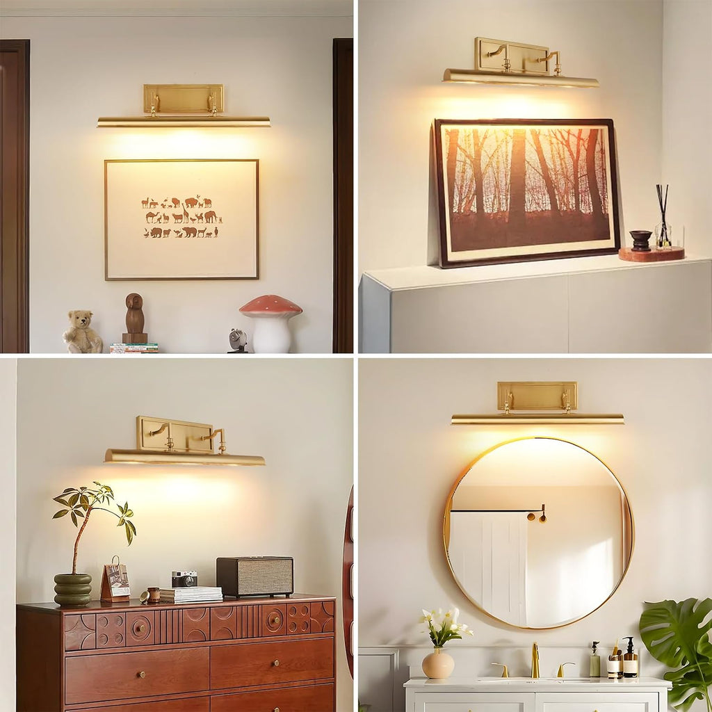 ADISUN 24 Inch Gold Picture Light, Picture Lights for Wall with 270° Adjustable Swing Arm, 3-Light, Hardwired, Vintage Wall Picture Light for Artwork, Poster, Photo(Exclude Bulb)
