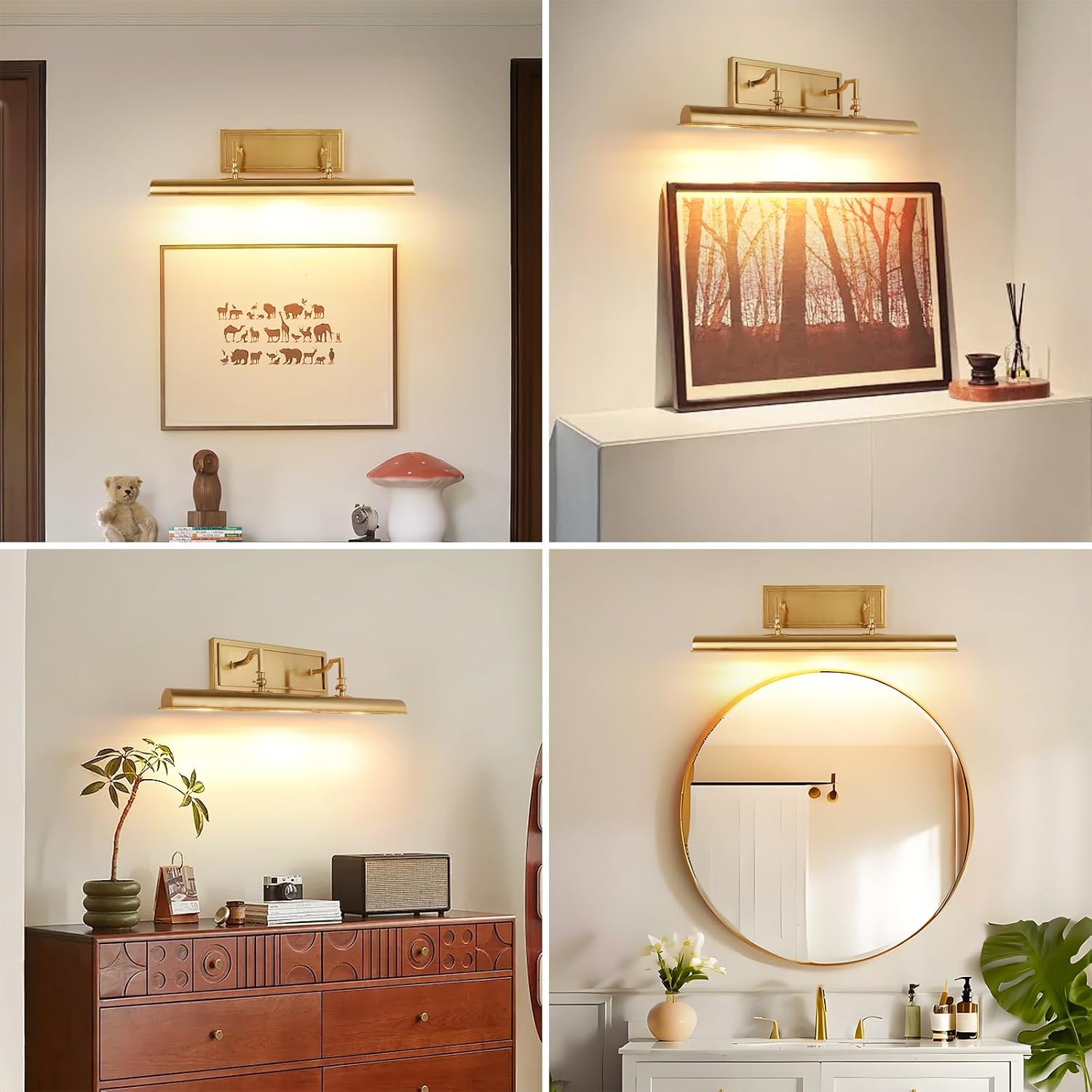 ADISUN 24 Inch Gold Picture Light, Picture Lights for Wall with 270° Adjustable Swing Arm, 3-Light, Hardwired, Vintage Wall Picture Light for Artwork, Poster, Photo(Exclude Bulb)