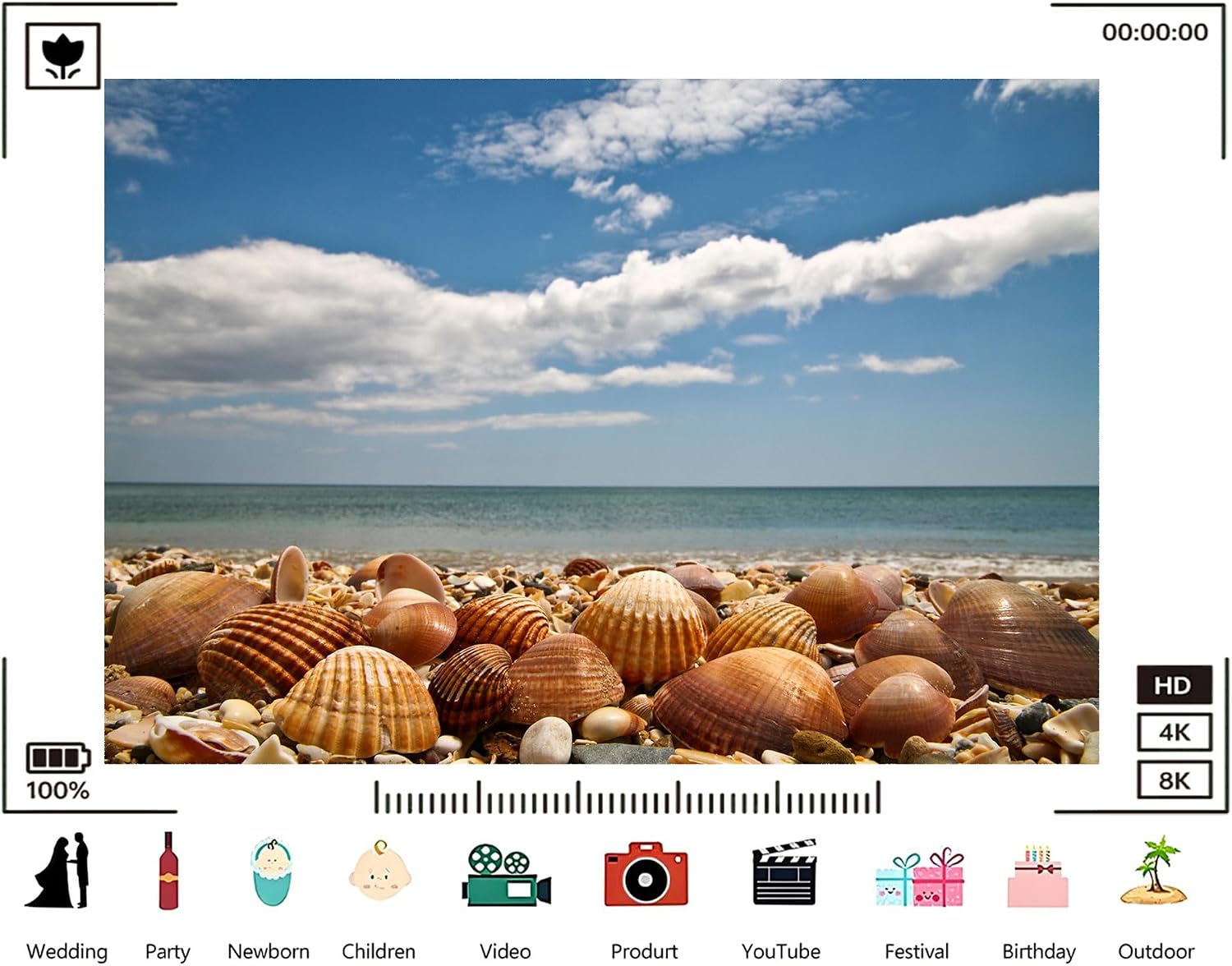 Trykid 20x10ft Tropical Seashell Beach Backdrop Clear Blue Water White Foam Pebbled Shore Photography Background Coastal Vacation Paradise Tapestry Party Decoration Photo Studio Prop Fabric