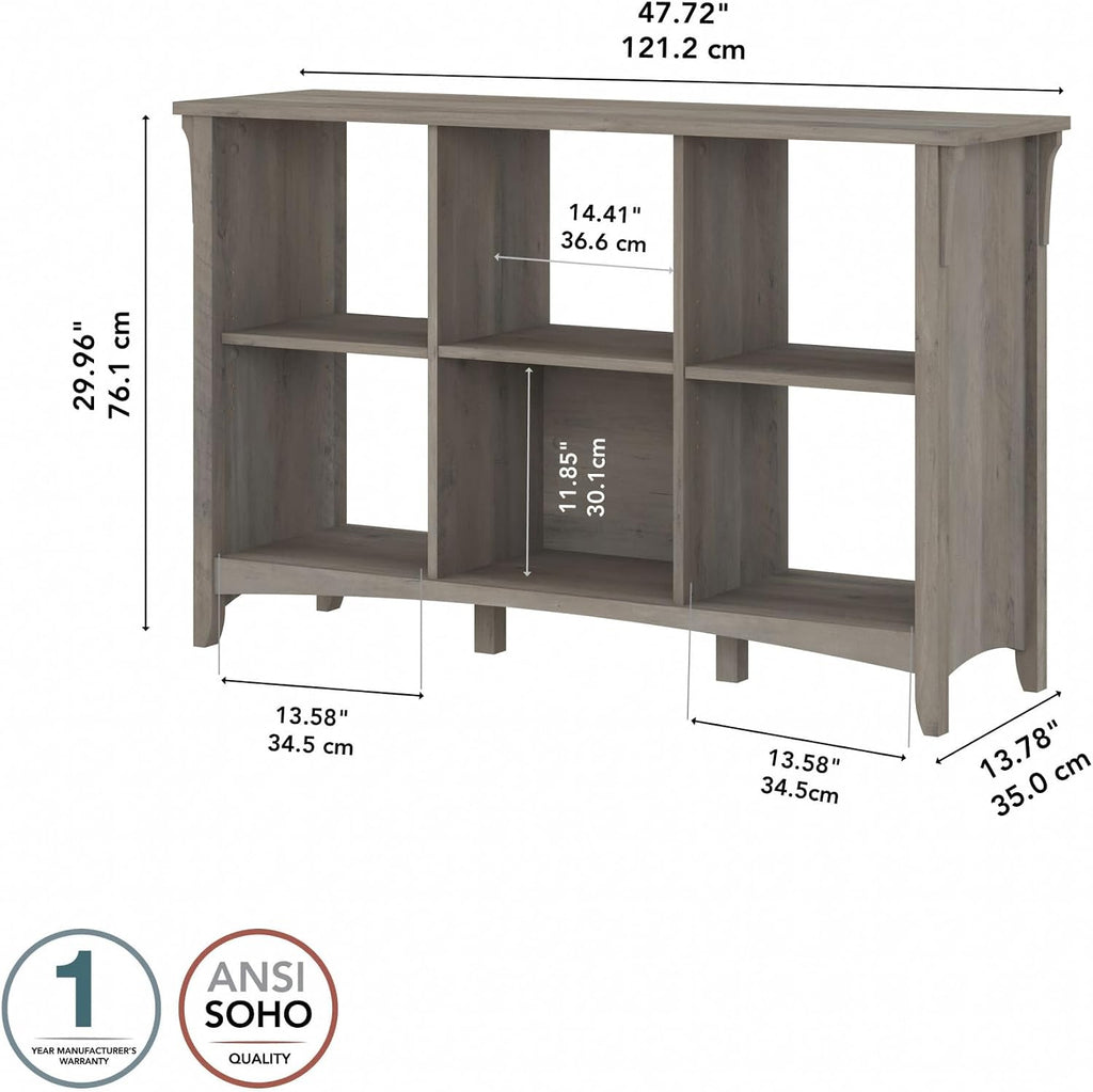 Bush Home Salinas 6 Cube Organizer in Driftwood Gray, Office Storage Solution, Home Organizer with Open Shelving, Compact Unit for Books and Supplies