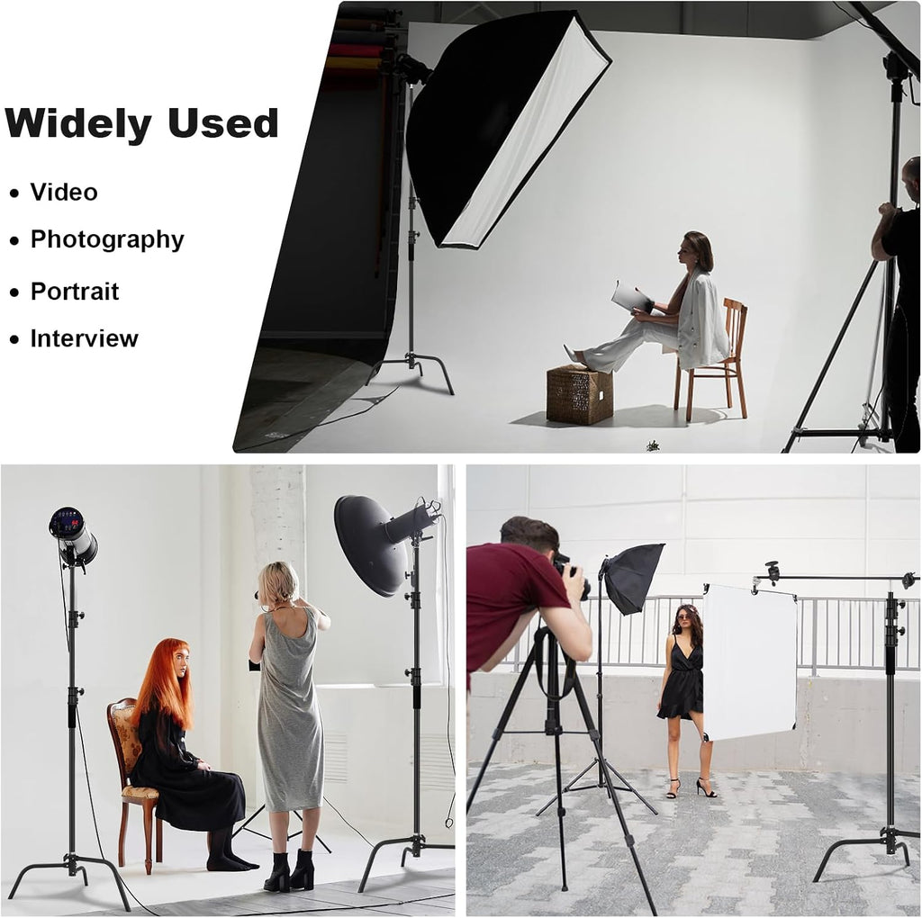 Heavy Duty C Stand C-Stand 10.8ft/330cm 100% Stainless Steel Photography C Stand with Boom Arm 4.2ft/128cm Carry Bag 44LB/20KG Adjustable Stable for Photography Studio Video Monolight Softbox Shooting