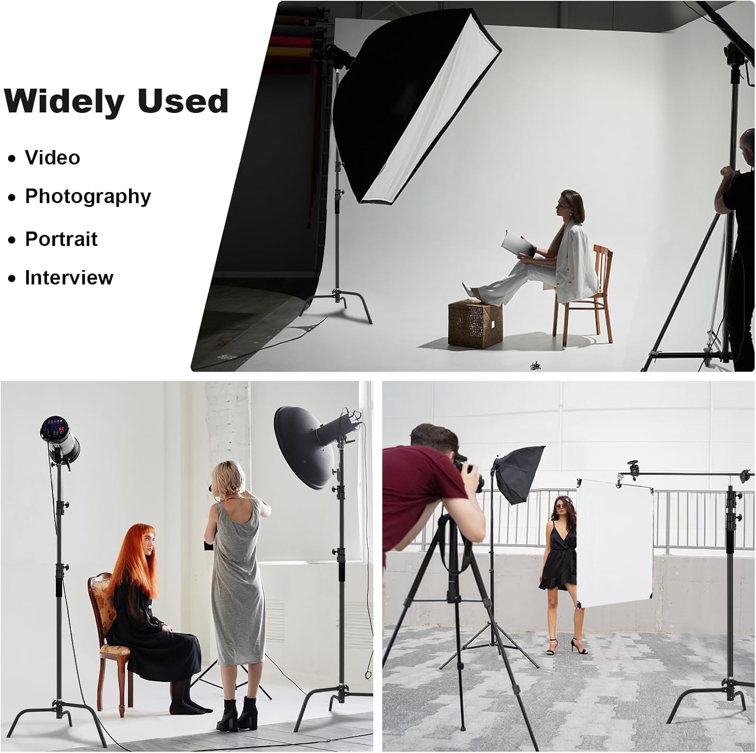 Heavy Duty C Stand C-Stand 10.8ft/330cm 100% Stainless Steel Photography C Stand with Boom Arm 4.2ft/128cm Carry Bag 44LB/20KG Adjustable Stable for Photography Studio Video Monolight Softbox Shooting