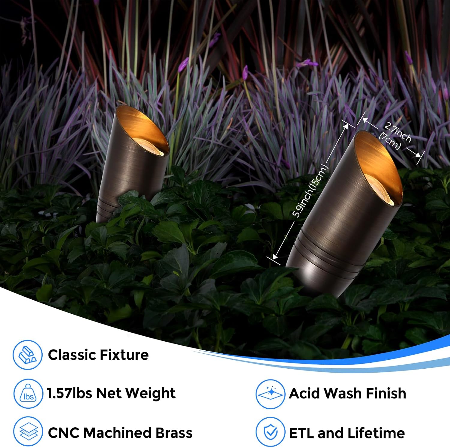 Gardencoin Solid Brass Outdoor Landscape Spotlights, 12V Heavy Duty Low Voltage Landscape Lighting, LED Spot Light Fixture Waterproof, Classic Bronze Uplight Without MR16 Bulb, 12pack