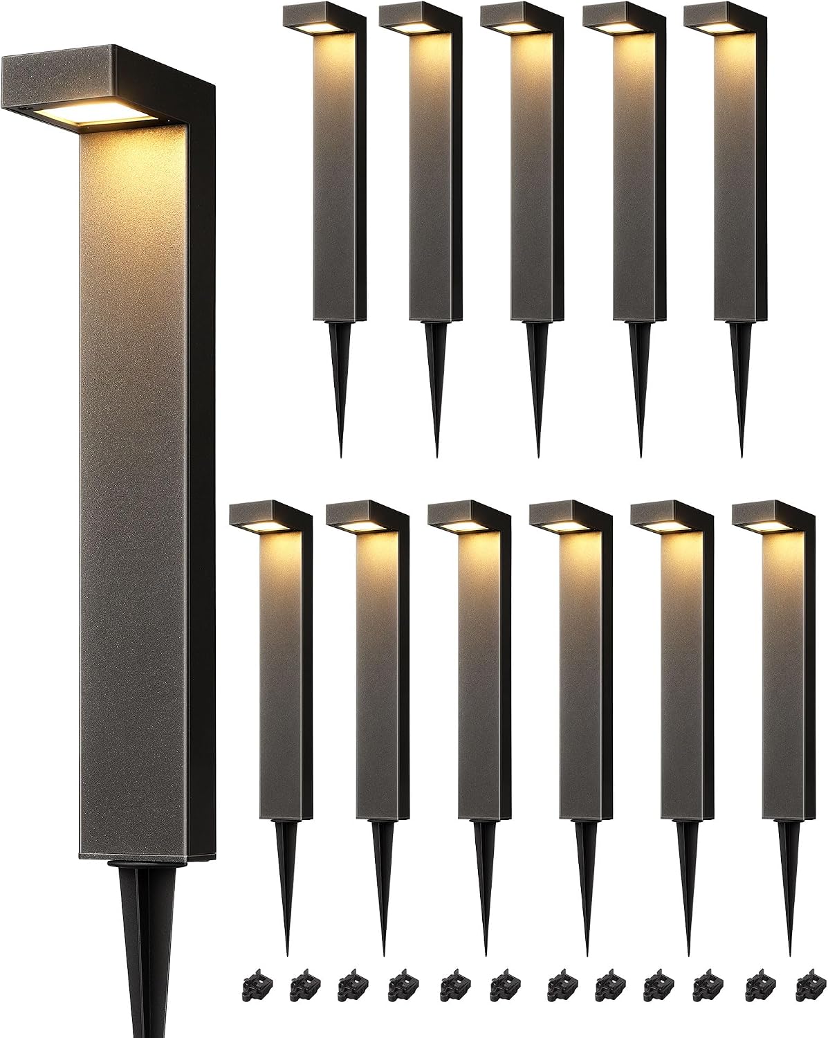 EDISHINE Low Voltage Pathway Lights Wired, 3000K 3.2W 50,000Hrs Waterproof LED Outdoor Landscape Lighting with Connectors, 12V Modern Cast-Aluminum Landscape Path Lights for Walkway Garden, 12 Pack