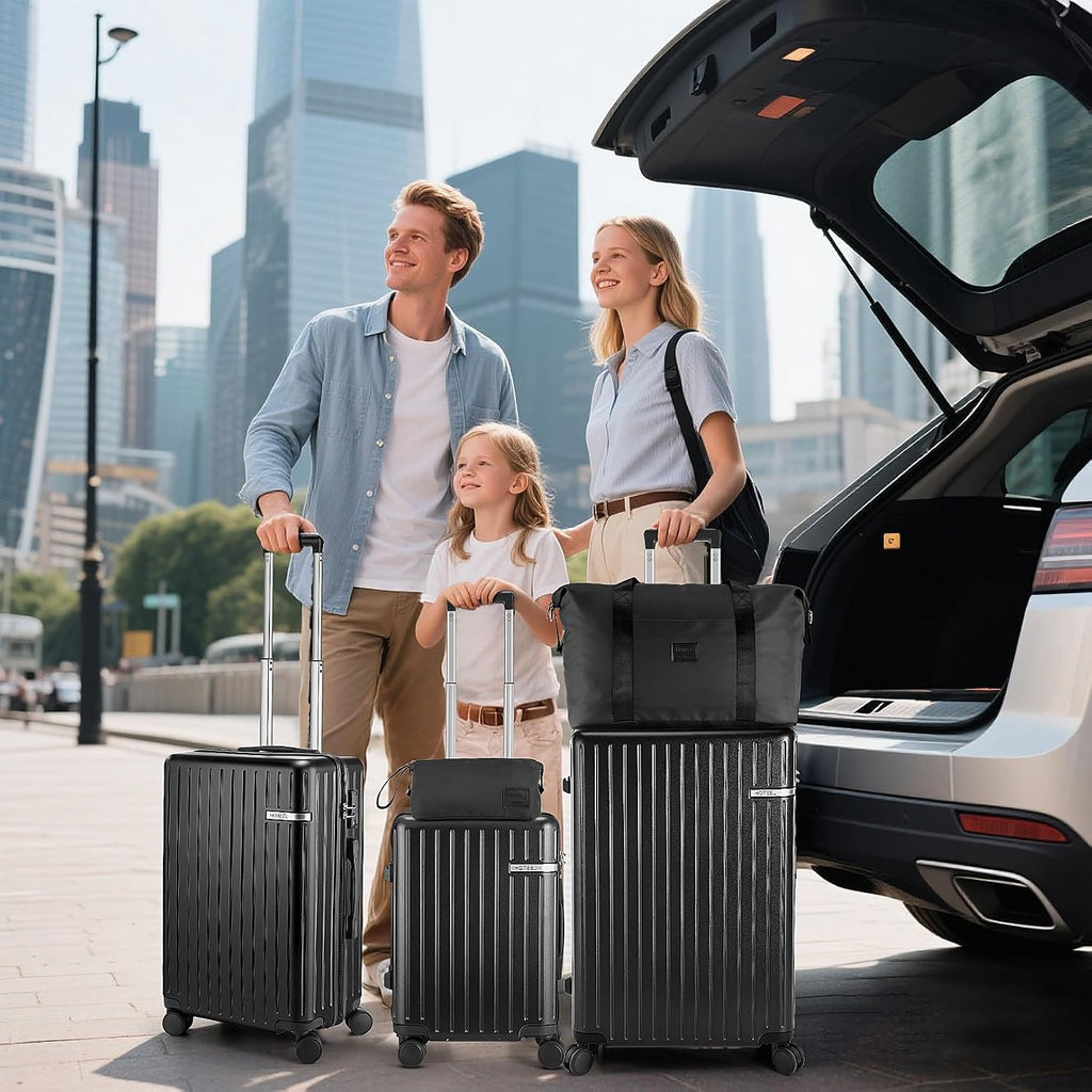 Hoteel Luggage Sets 3 Piece ABS+PC Hardside, 4-Year Warranty, Luggage Set with Spinner Wheels, TSA Lock, Lightweight Carry on Luggage, 20' Suitcase with Duffel & Organizer, Black