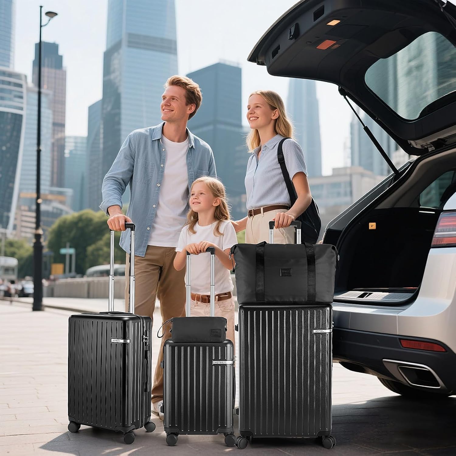 Hoteel Luggage Sets 3 Piece ABS+PC Hardside, 4-Year Warranty, Luggage Set with Spinner Wheels, TSA Lock, Lightweight Carry on Luggage, 20' Suitcase with Duffel & Organizer, Black