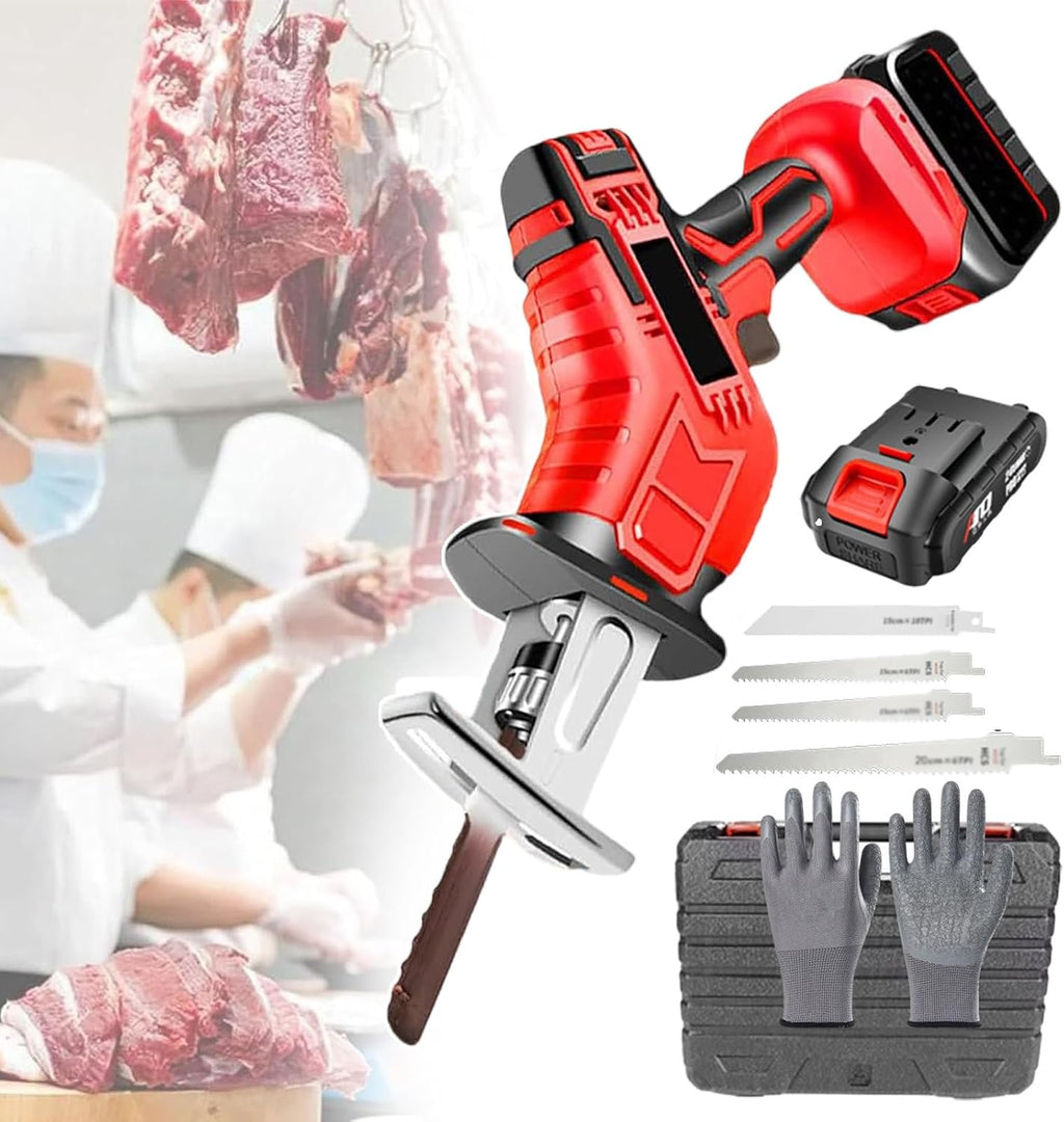 Electric Reciprocating Saw For Sawing Wood/Metal/Legs, Cordless Butcher Saw With Battery & Tool Box & 4 Saw Blades, Chainsaws And Cordless Leg Saws (With Led Lighting),6AH