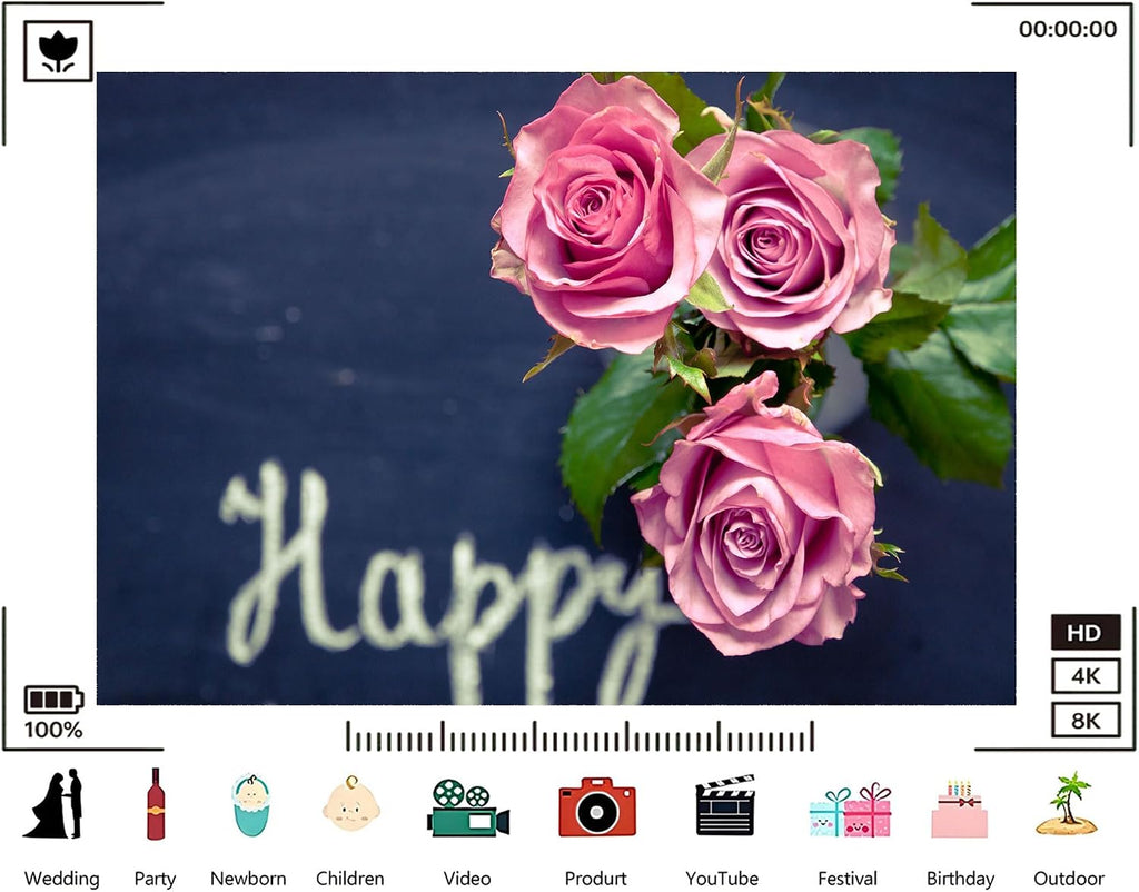 Trykid 20x10ft Pink Roses Happy Backdrop Dark Background Floral Greeting Photography Background Romantic Occasion Party Decoration Tapestry Photo Booth Prop Fabric