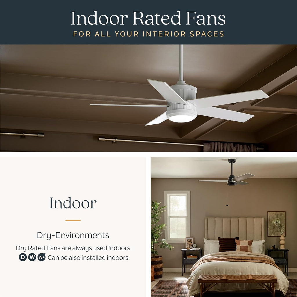Kichler Brahm 48 in Indoor Ceiling Fan with LED Light, 3-Speed AC Motor with Reversible Blades and Handheld Remote in Natural Brass, for Living Room, Dining Room, Kitchen and Bedroom, 300048NBR
