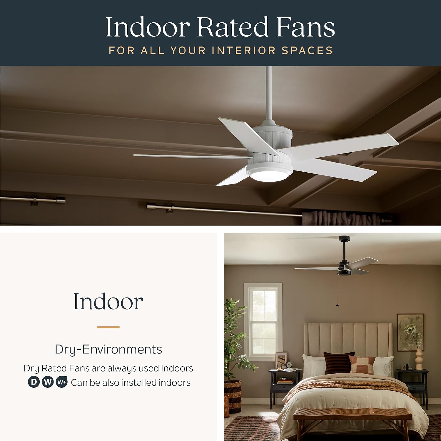 Kichler Brahm 48 in Indoor Ceiling Fan with LED Light, 3-Speed AC Motor with Reversible Blades and Handheld Remote in Natural Brass, for Living Room, Dining Room, Kitchen and Bedroom, 300048NBR