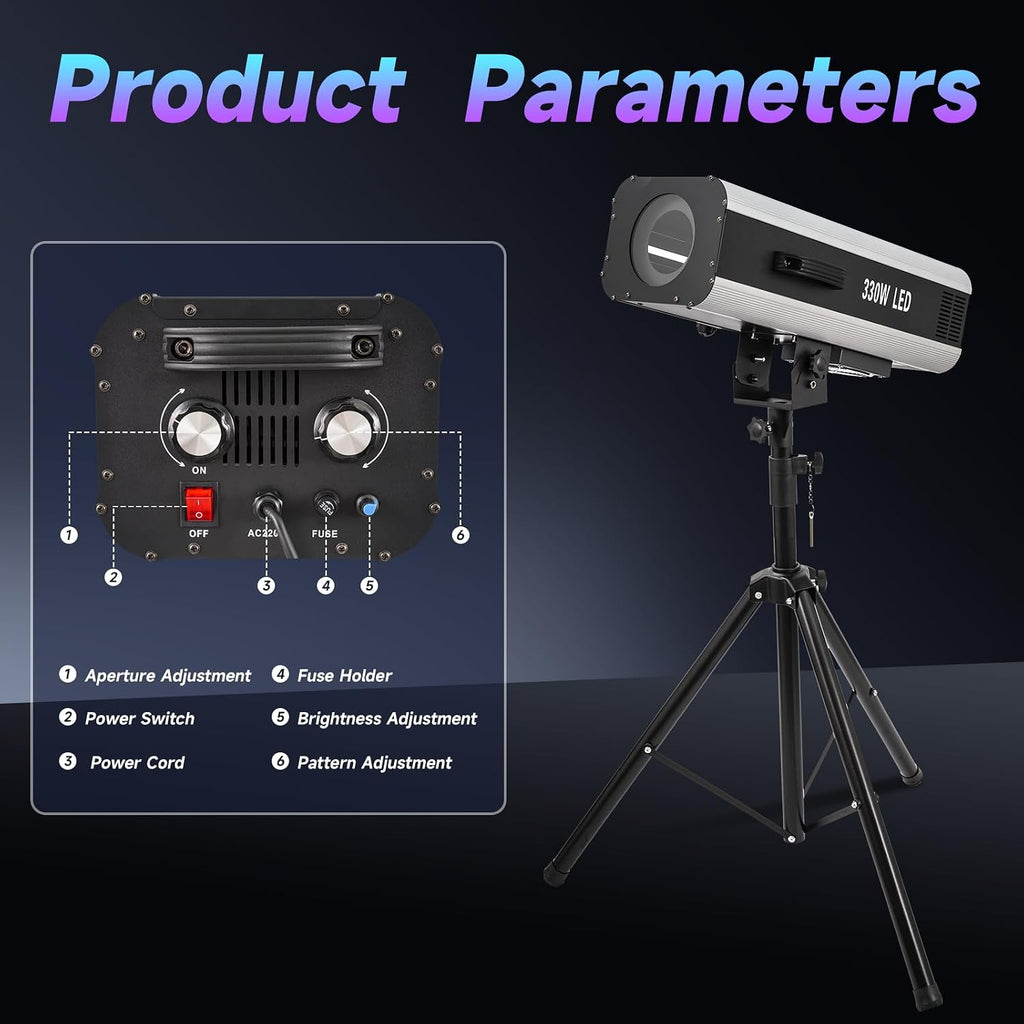 330w Follow Spotlight for Stage, 6 Color Adjustable Aperture and Zoom, with Tripod Mount, Suitable for Wedding and Concert DJ Stage Lighting