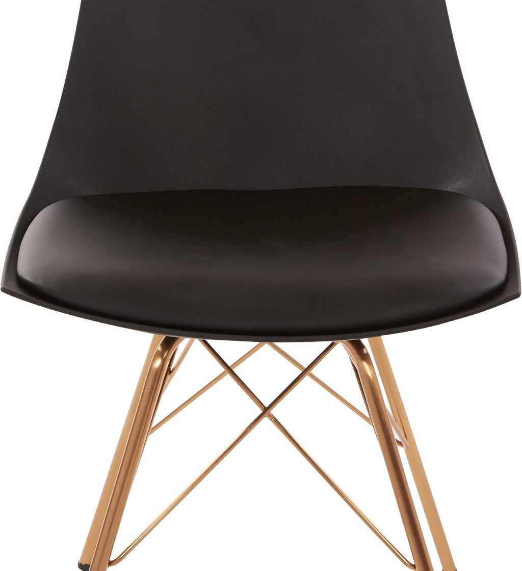 OSP Home Furnishings Oakley Mid-Century Modern Bucket Dining Chair with Faux Leather Padded Seat, Black