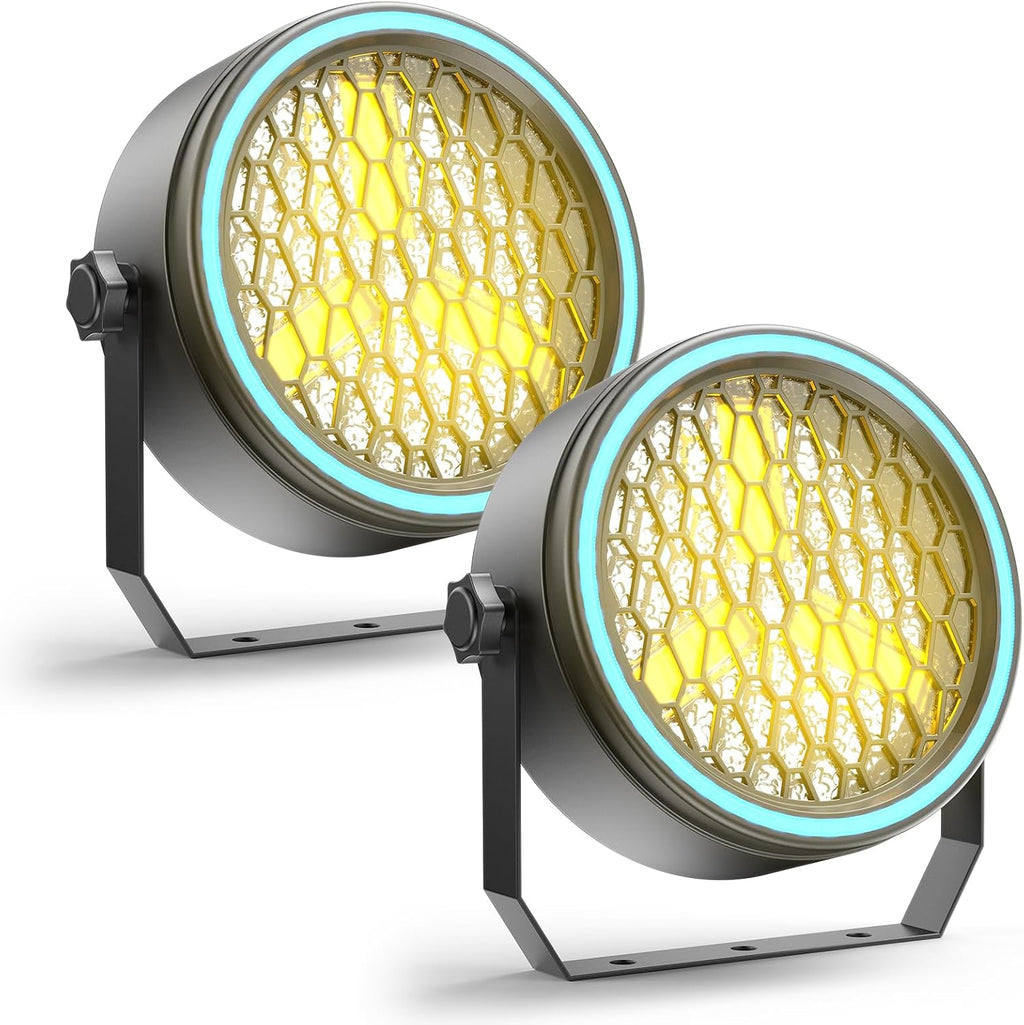Stage Par Lights COB Stage Spotlights, Gold Super Bright LED Par Can Light with Strip, DMX512 Sound Activated Retro Uplights Indoor for Events Club Wedding Theater Church Dance Lighting(2 Pack)