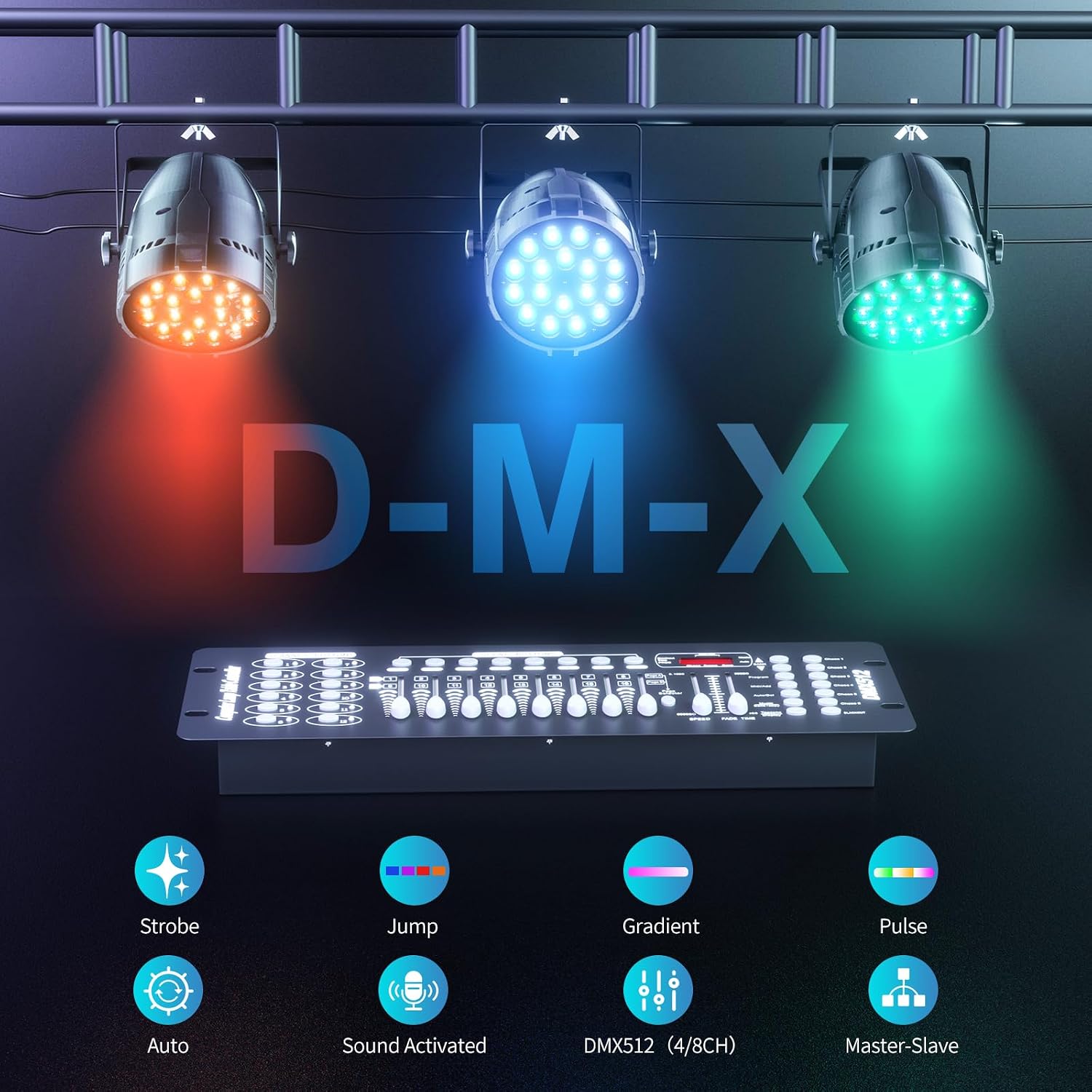 200 W Stage Par Lights, RGBL 4-in-1 LED Par Can Light with DMX512 Sound Activated Controlled Aluminum LED Uplights, Stage Lights for Parties DJ Wedding Festival Events Church Theater(2 Pack)