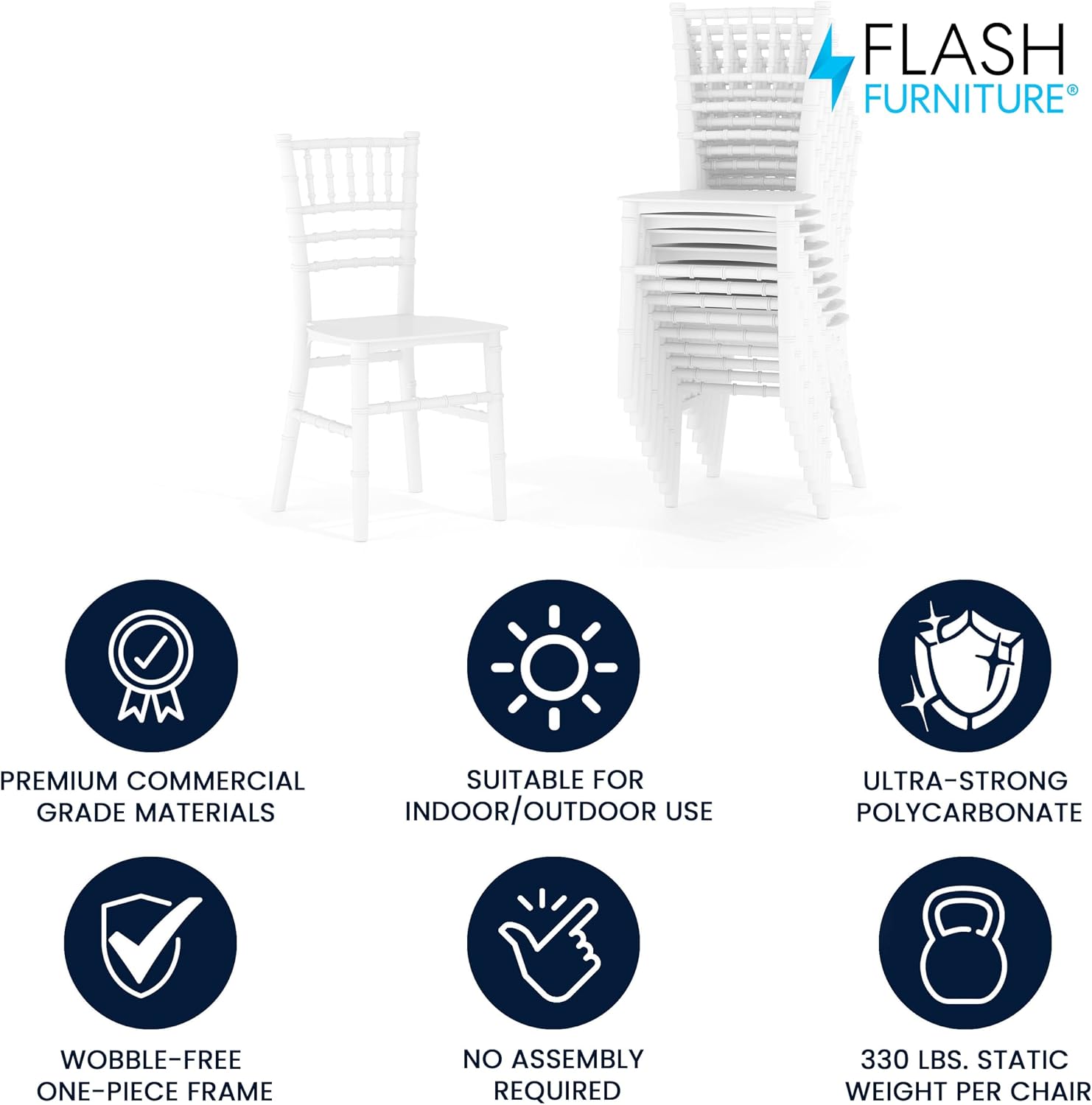 Flash Furniture Hercules Series Children's Resin Event Chairs, Commercial/Residential All Occasion Chairs for Kids, 330 lb. Static Weight Capacity, Set of 10, White