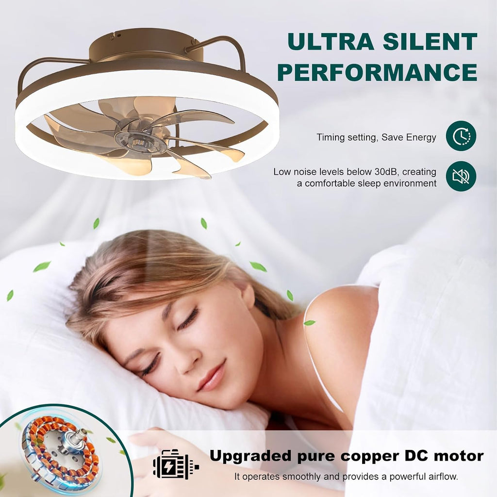360° Rotating Ceiling Fan with Lights and Remote, 19.7' Low Profile Ceiling Fans 6 Wind Speeds, Modern Smart Dimmable LED Fandelier for Bedroom, Kids Room