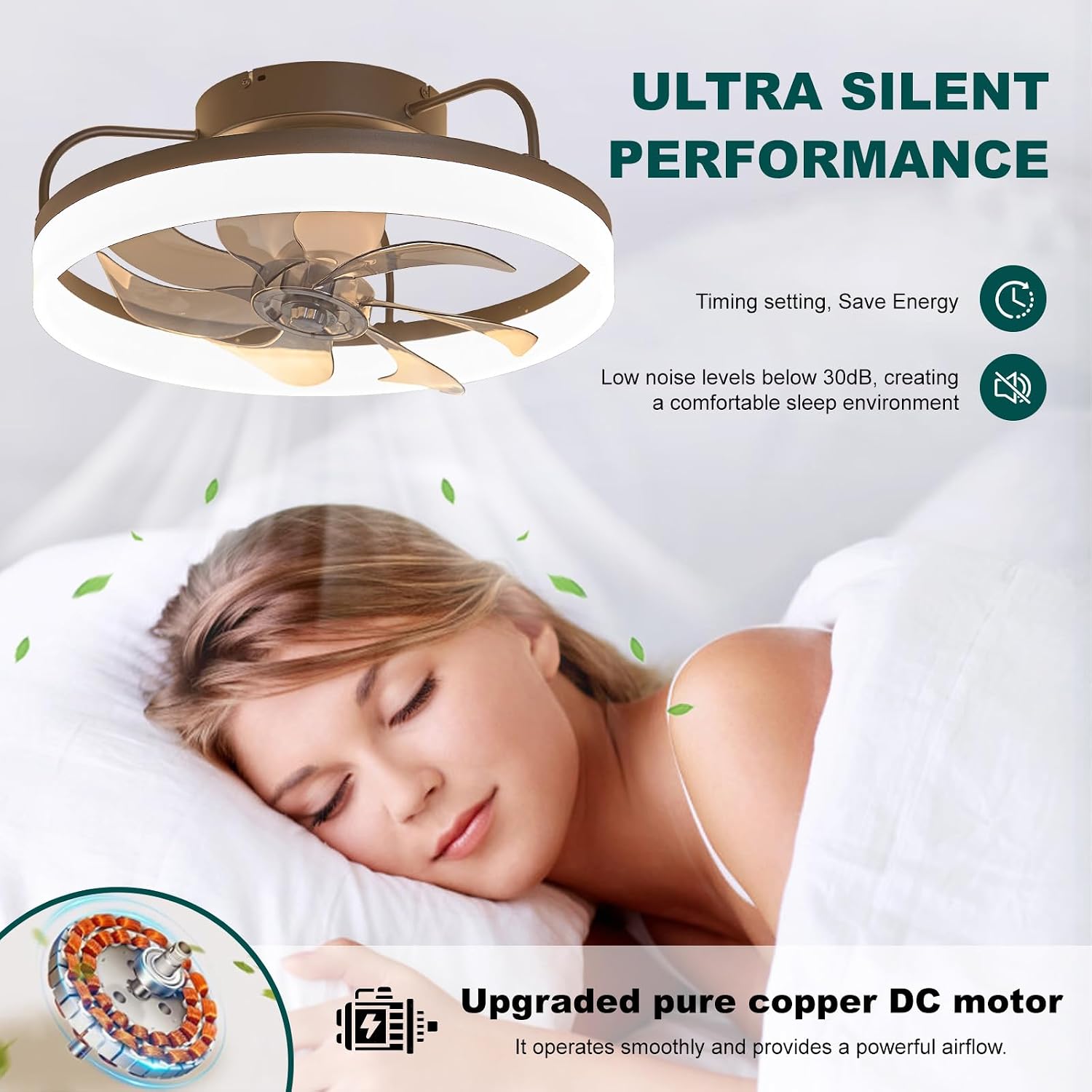 360° Rotating Ceiling Fan with Lights and Remote, 19.7' Low Profile Ceiling Fans 6 Wind Speeds, Modern Smart Dimmable LED Fandelier for Bedroom, Kids Room