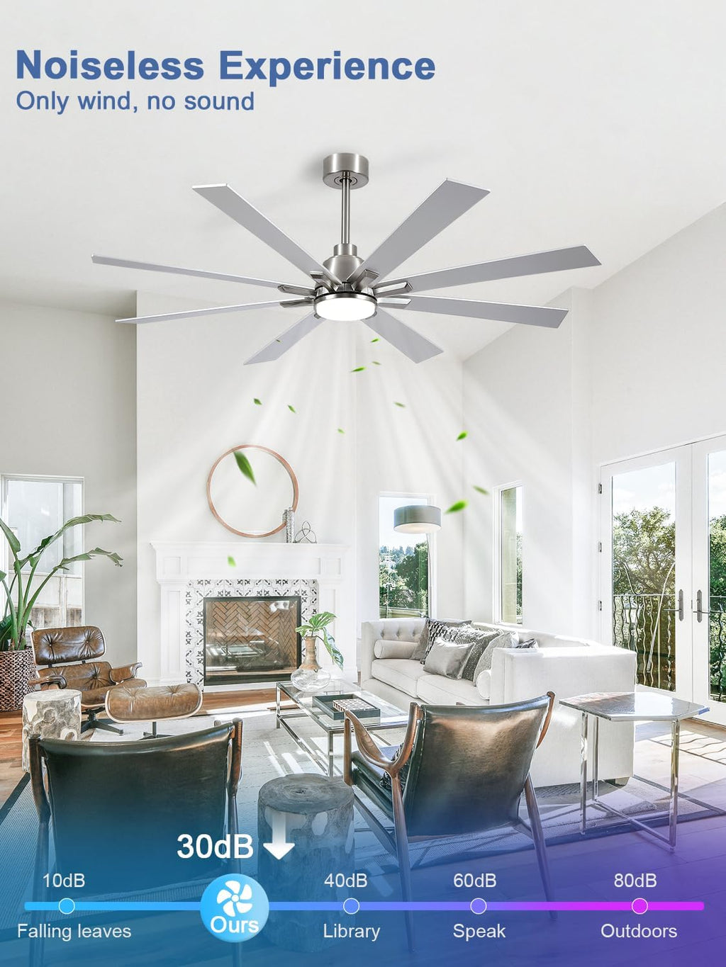 62 Inch Ceiling Fans with Lights and Remote, Pure Copper DC Motor Brushed Nickel Large Indoor/Outdoor Modern Industrial Ceiling Fan, Quiet, 6 Speed, 3CCT, for Patios Living Room Farmhouse Garage