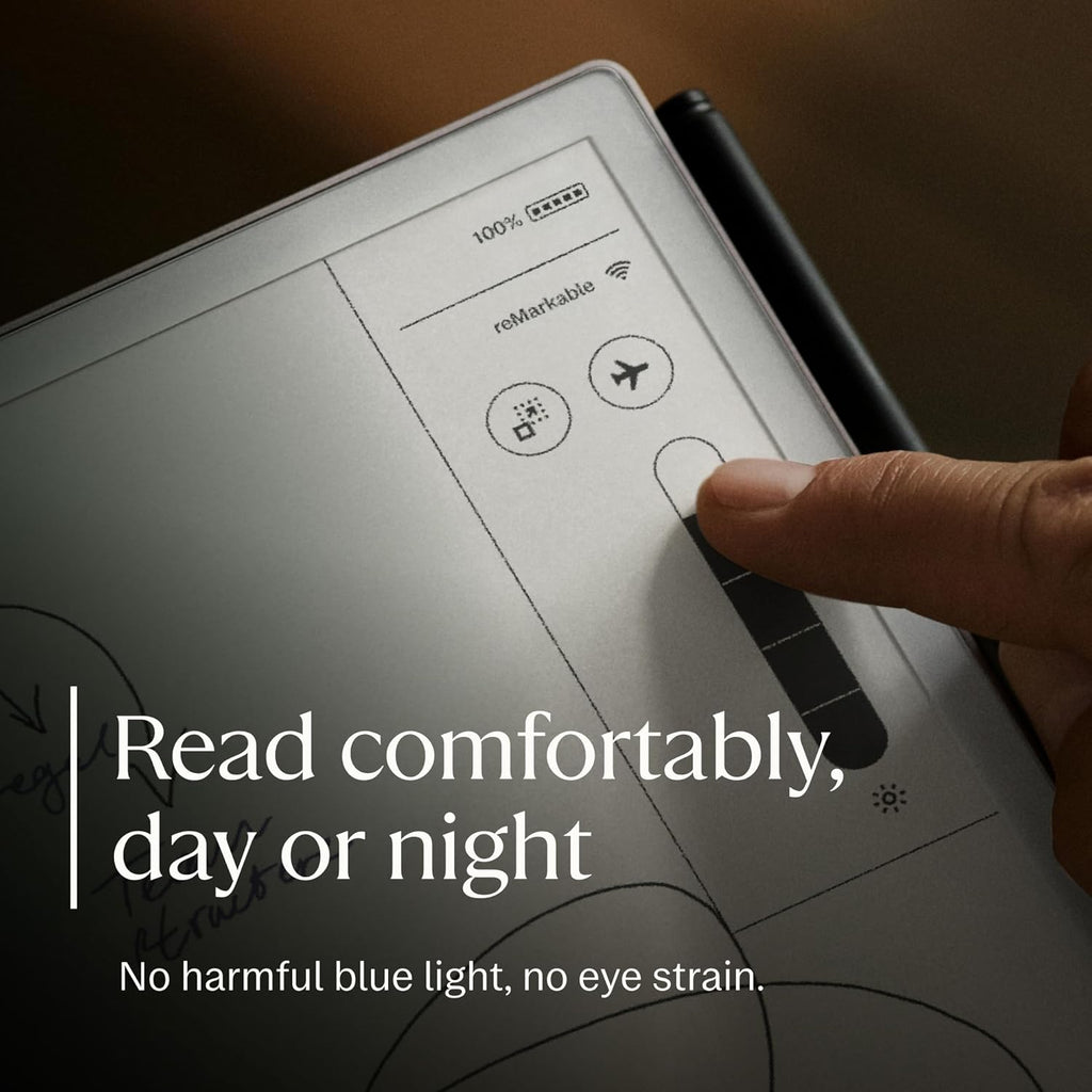 reMarkable Paper Pro Move - Leather Folio Bundle | Ultraportable Color 7.3' Paper Tablet with Marker Plus Pen with Eraser, and a Book Folio Cover in Black Leather