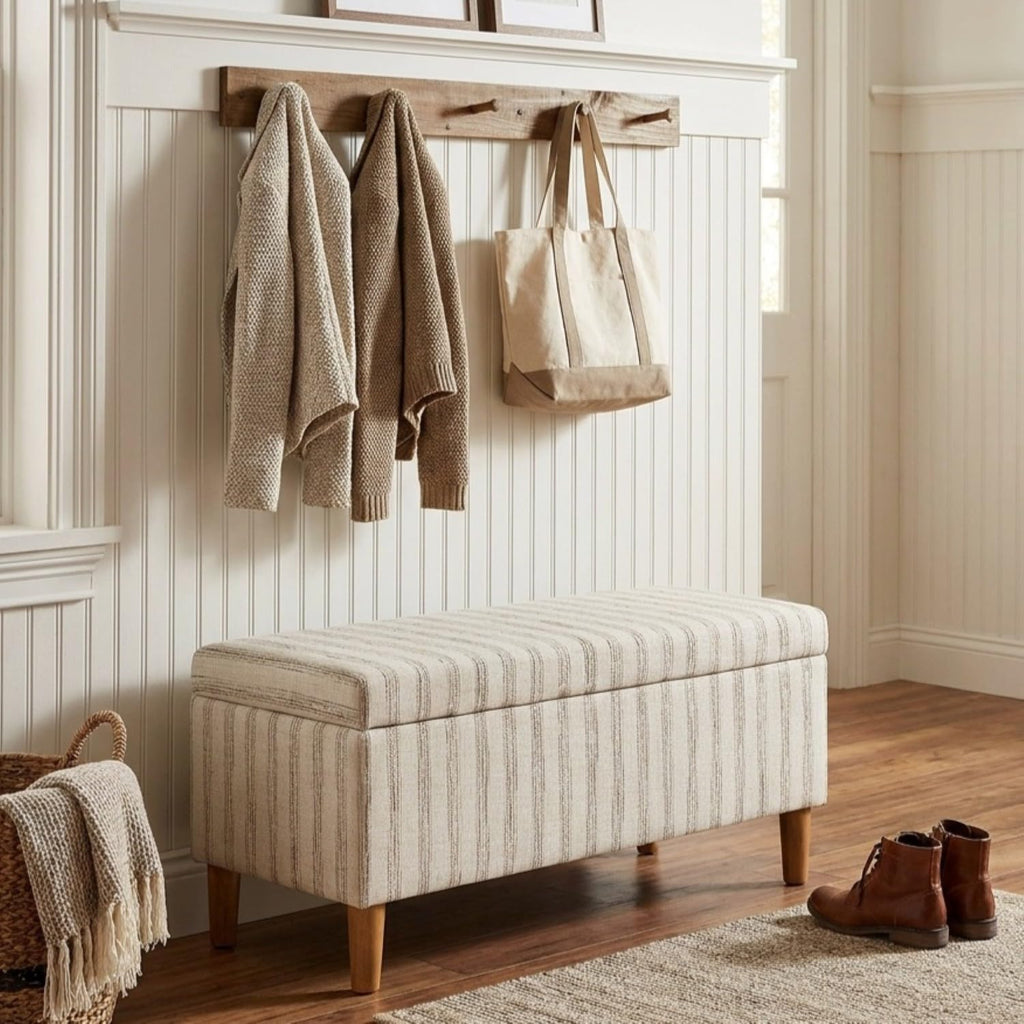HomePop Malmo 36' Storage Bench - Gray & Cream Stripe