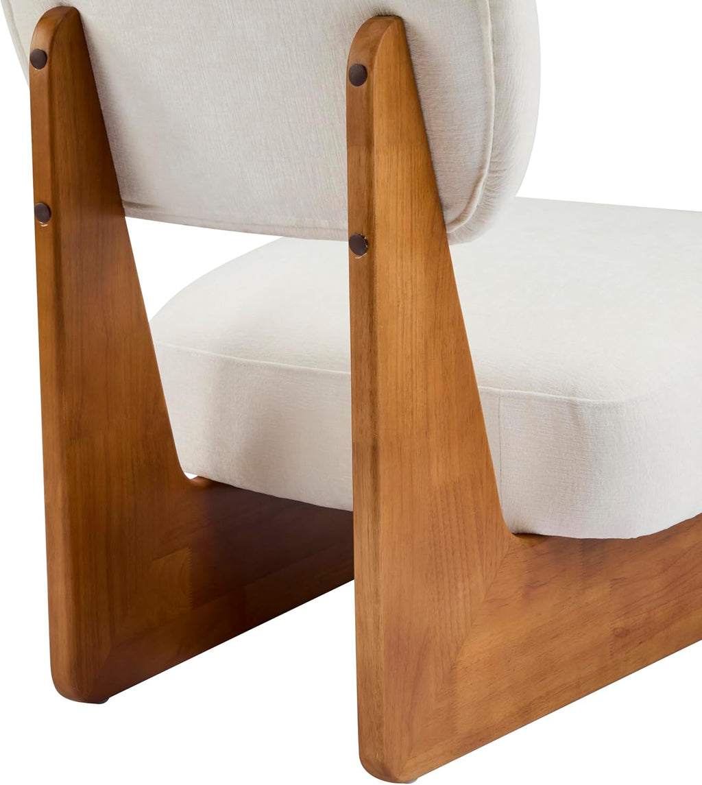Christopher Knight Home Mores Low Profile Accent Chair Set of 2, Modern Living Room Armless Lounge Chair, Fabric Comfy Reading Chair for Bedroom, Wooden Frame and Thick Padded Seat, Beige + Natural