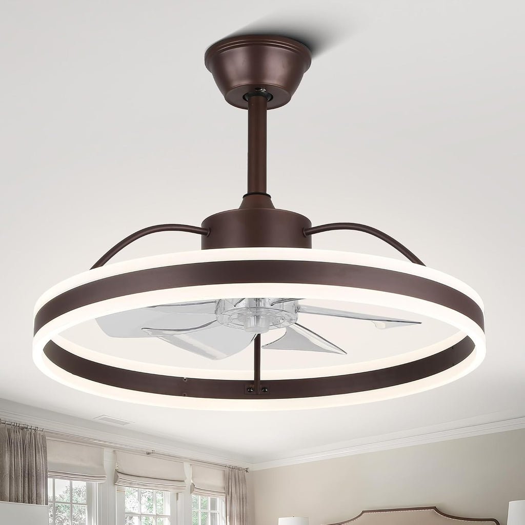 Dawn Whisper Ceiling Fan With Lights, Modern 24' LED Fan, 6 Speeds, 3 Colors Stepless Dimming for Bedroom Coffee