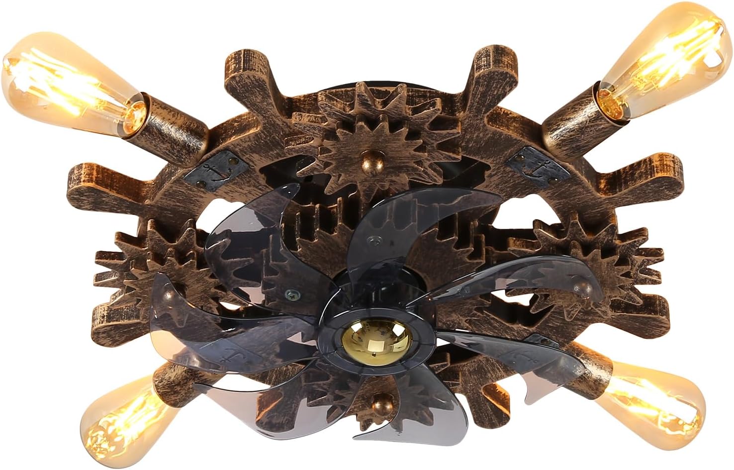 18.9' Vintage Industrial Small Ceiling Fans with Lights and Remote,Wooden Rudder Low Profile Fandelier Ceiling Fan with Light,Flush Mount Bladeless Ceiling Fan for Kitchen,Bedroom,Cafe Bar