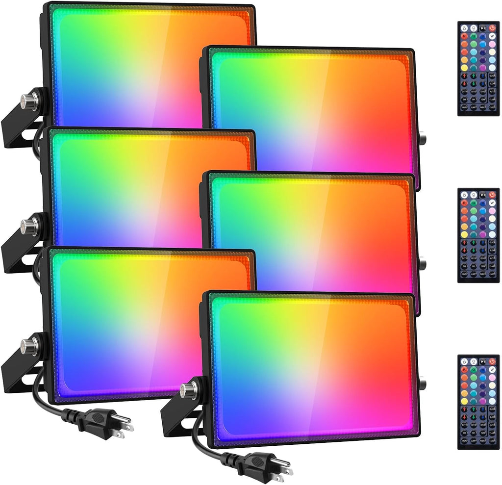 Onforu 6 Pack RGB LED Flood Light Outdoor, 70W Color Changing Uplights with Remote, 2700K Warm White IP66 Stage Lighting, Landscape Floor Spotlights Indoor, Uplighting Indoor Floor Light for Christmas