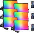 Onforu 6 Pack RGB LED Flood Light Outdoor, 70W Color Changing Uplights with Remote, 2700K Warm White IP66 Stage Lighting, Landscape Floor Spotlights Indoor, Uplighting Indoor Floor Light for Christmas