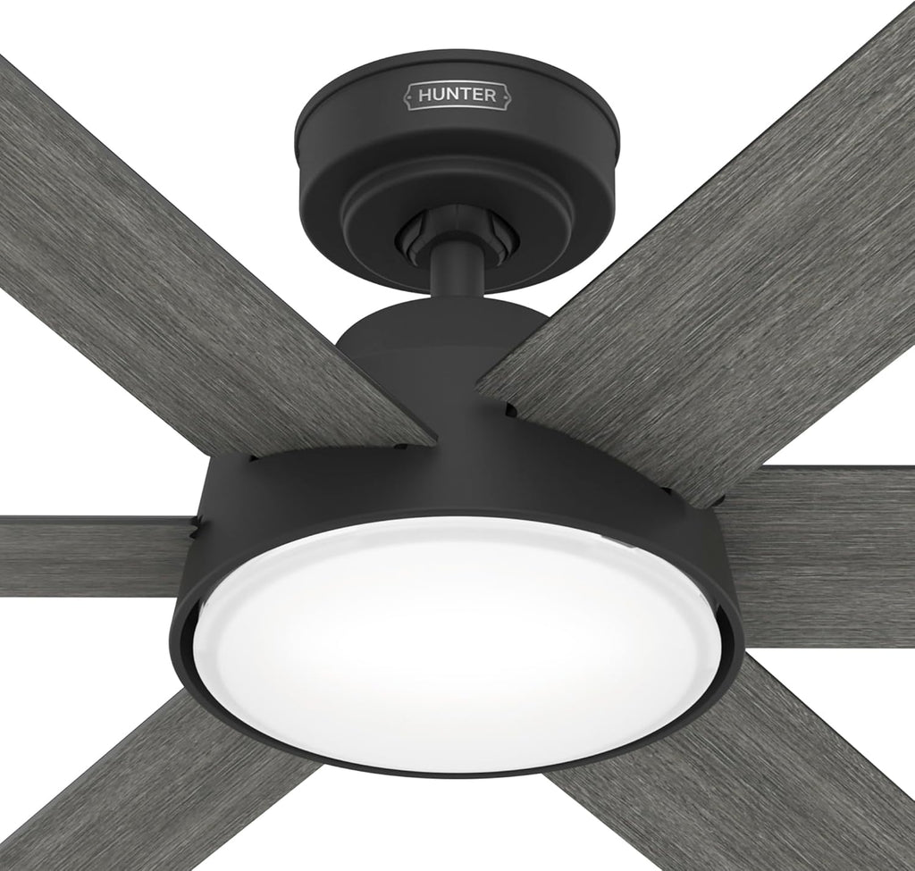 Hunter Fan 52 Inch Casual Matte Black Finish Indoor Ceiling Fan With LED Light Kit and Remote Control (Renewed)