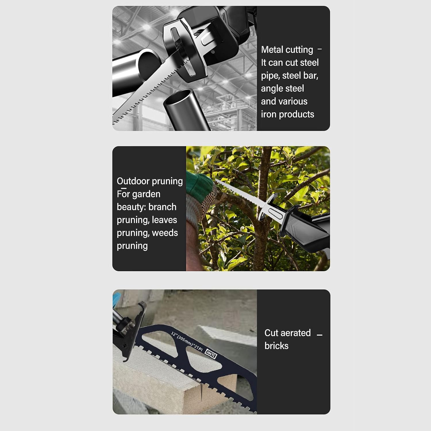 Cordless Reciprocating Saw, 88V Brushless Handheld Reciprocating Saw with 4000mAh Battery 0 to 3500SPM for Wood Metal Plastic 4 Blades Included (US Plug 100-240V)