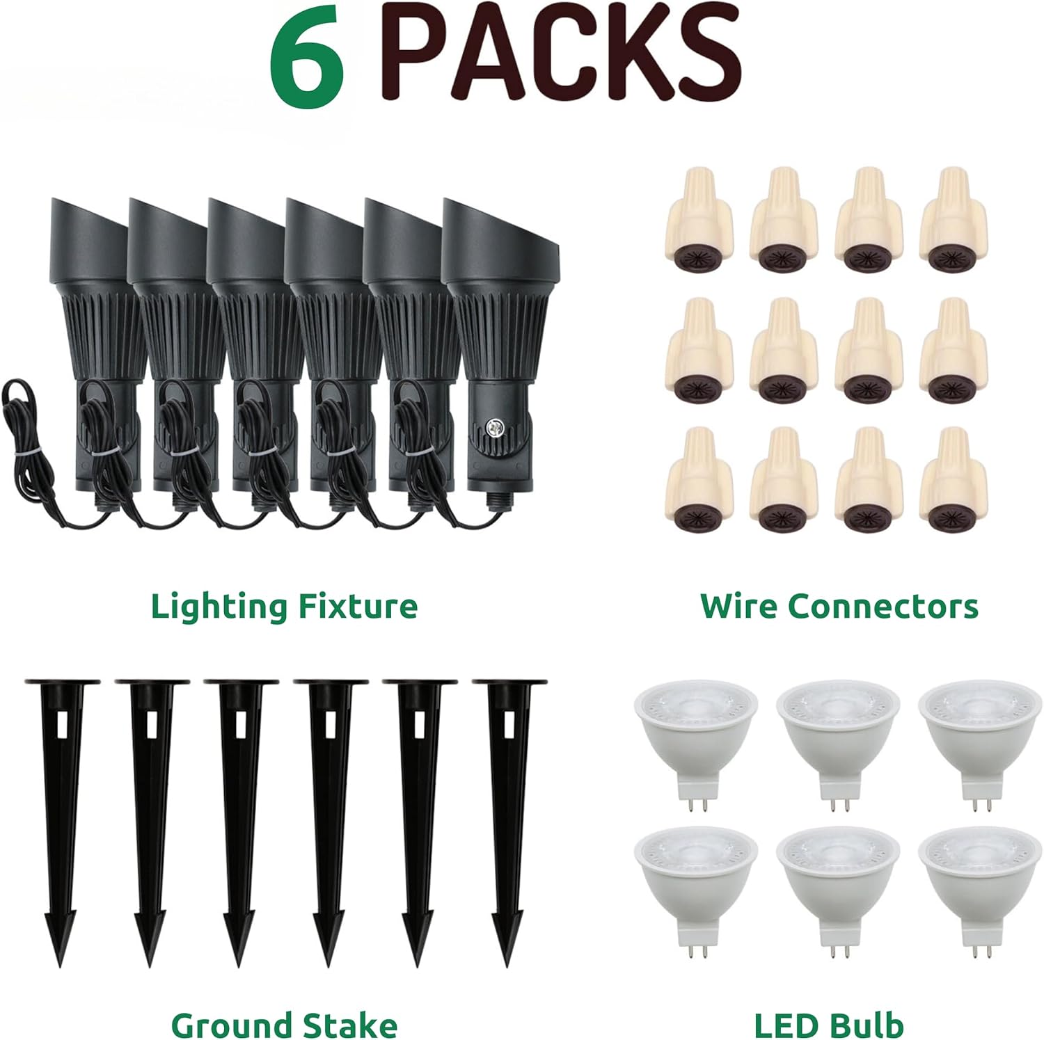 Lumina Lighting® 5W Landscape Lighting 12V Landscape Lights Low Voltage Landscape Spotlights Warm White Waterproof Outdoor Replaceable LED Bulb for Garden,Lawn,Porch,Patio and Yard (Black) (6-Pack)