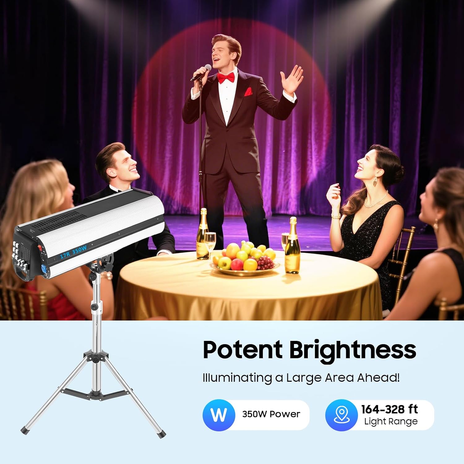350W Stage Spotlight, Manual Control Follow Spot Light with Tripod Adjustable Aperture DJ WashLight LED Stage Spotlight for Party Disco Wedding Birthdays Christmas Party Show