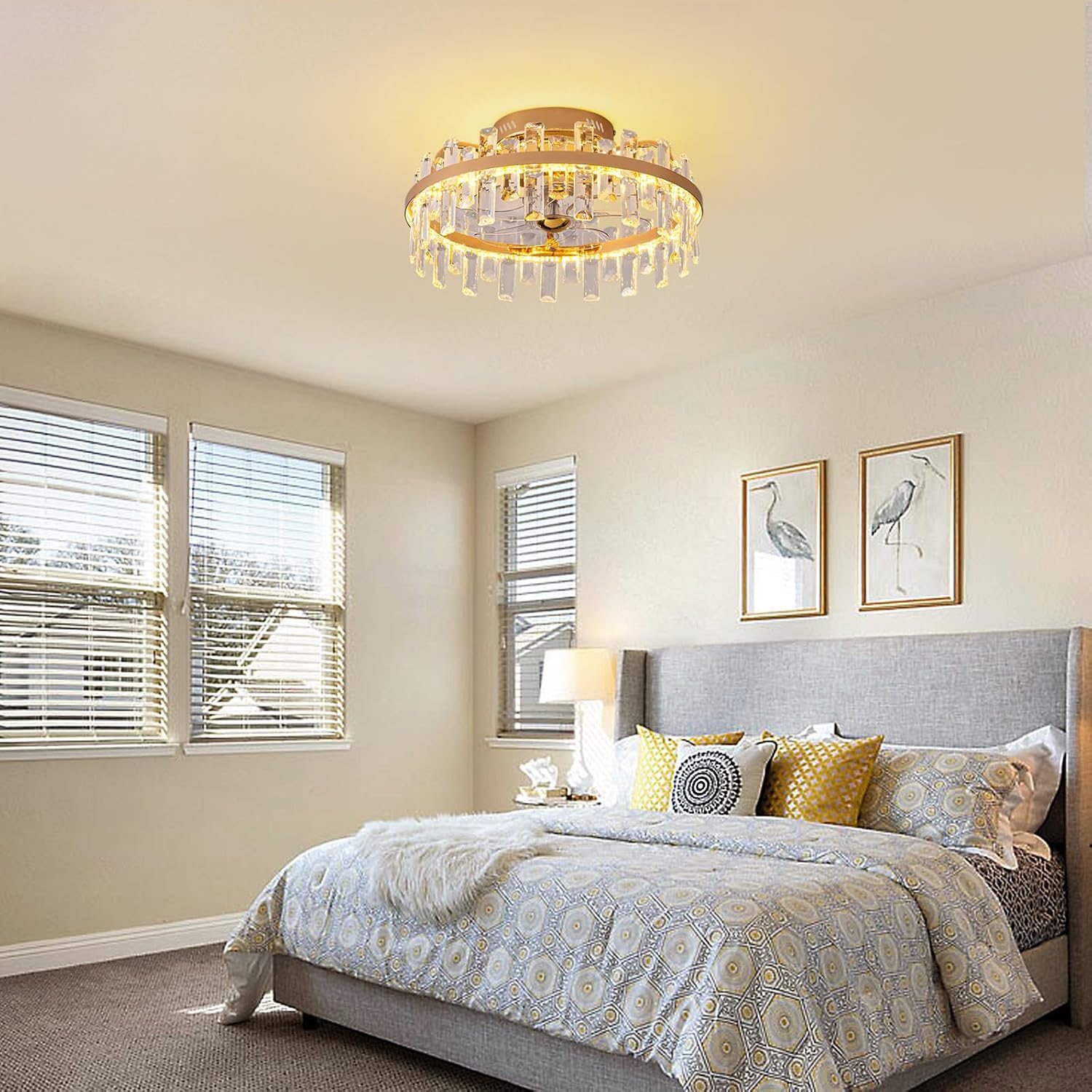 20' Crystal Ceiling Fans with Lights Remote Control Dimmable 6 Speeds Reverible Timer Gold Fandelier for Bedroom Dining Room Living Room