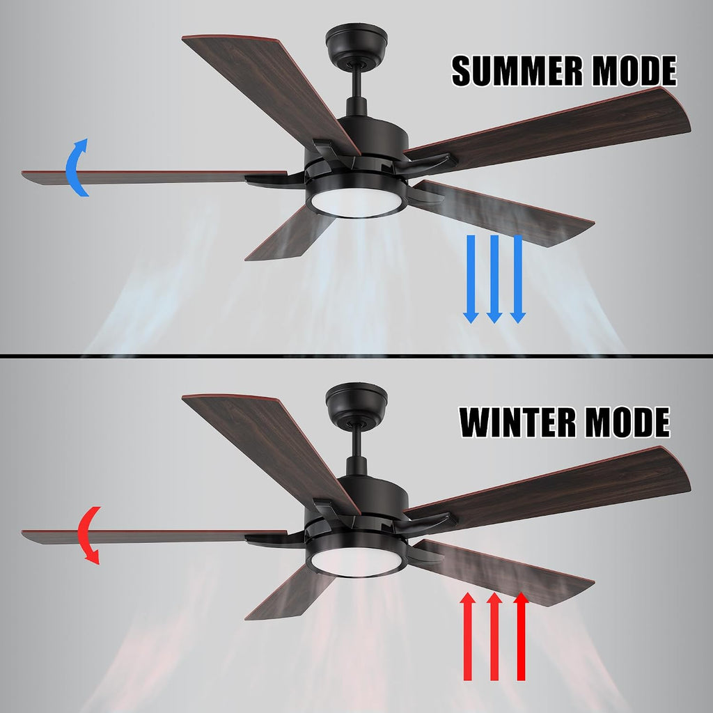 CEME 52' Ceiling Fan with Light and Remote, 10 Speeds Reversible DC Motor Outdoor Ceiling Fan, 3 Light Colors Dimmable, Compatible with Alexa, Siri & Google Home, Dark Walnut & Reddish brown