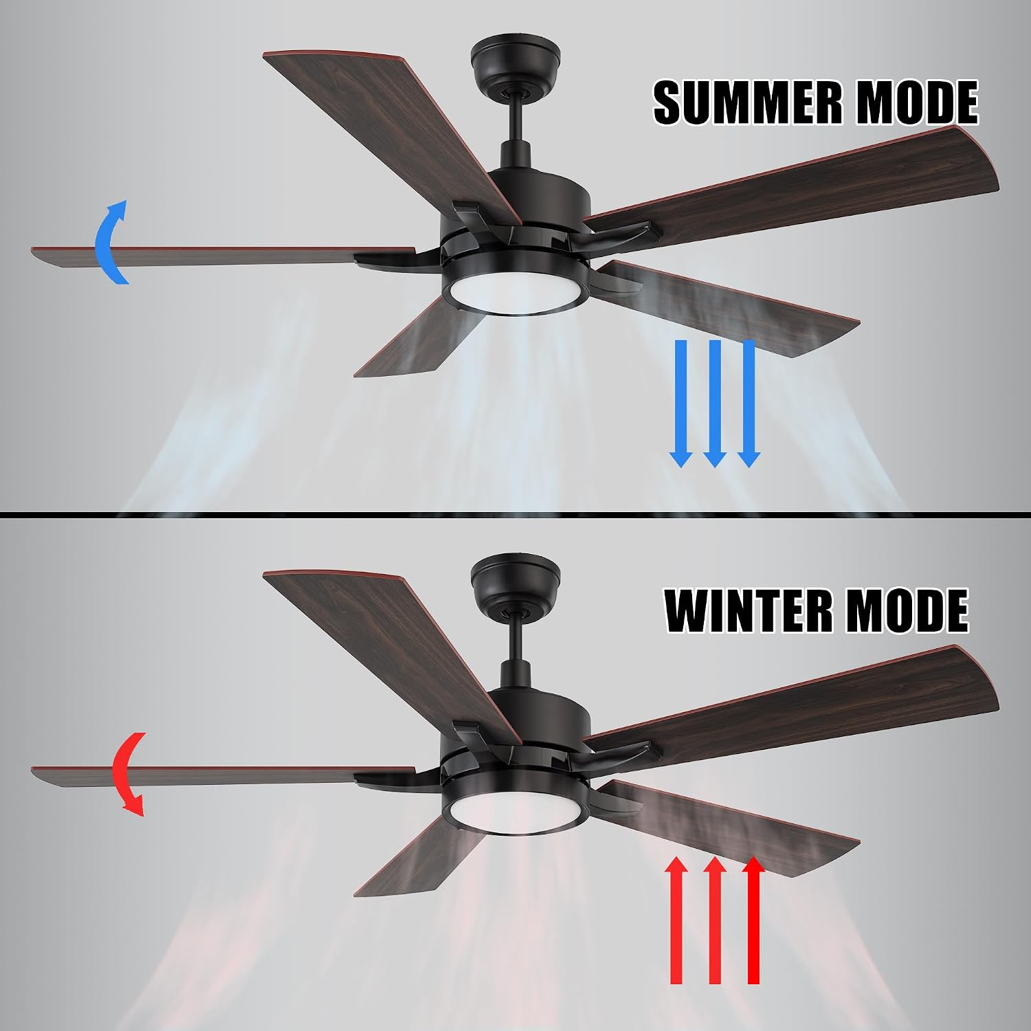 CEME 52' Ceiling Fan with Light and Remote, 10 Speeds Reversible DC Motor Outdoor Ceiling Fan, 3 Light Colors Dimmable, Compatible with Alexa, Siri & Google Home, Dark Walnut & Reddish brown
