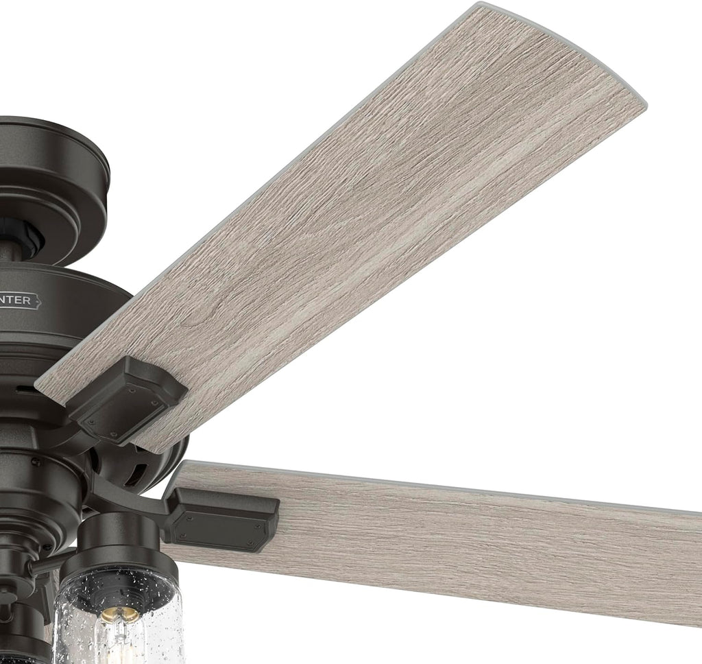 Hunter 52 inch Indoor Ceiling Fan with LED Lights and Remote Control - Bronze Ceiling Fan, Standard Mount, 5 Blades, For Bedroom, Living Room, or Kitchen, Quiet - Hartland 51854, Noble Bronze