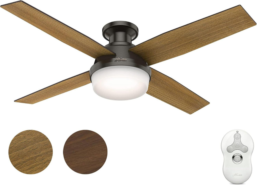 Hunter Fan 52 inch Contemporary Noble Bronze Finish Indoor Ceiling Fan with LED Light Kit and Remote Control (Renewed)