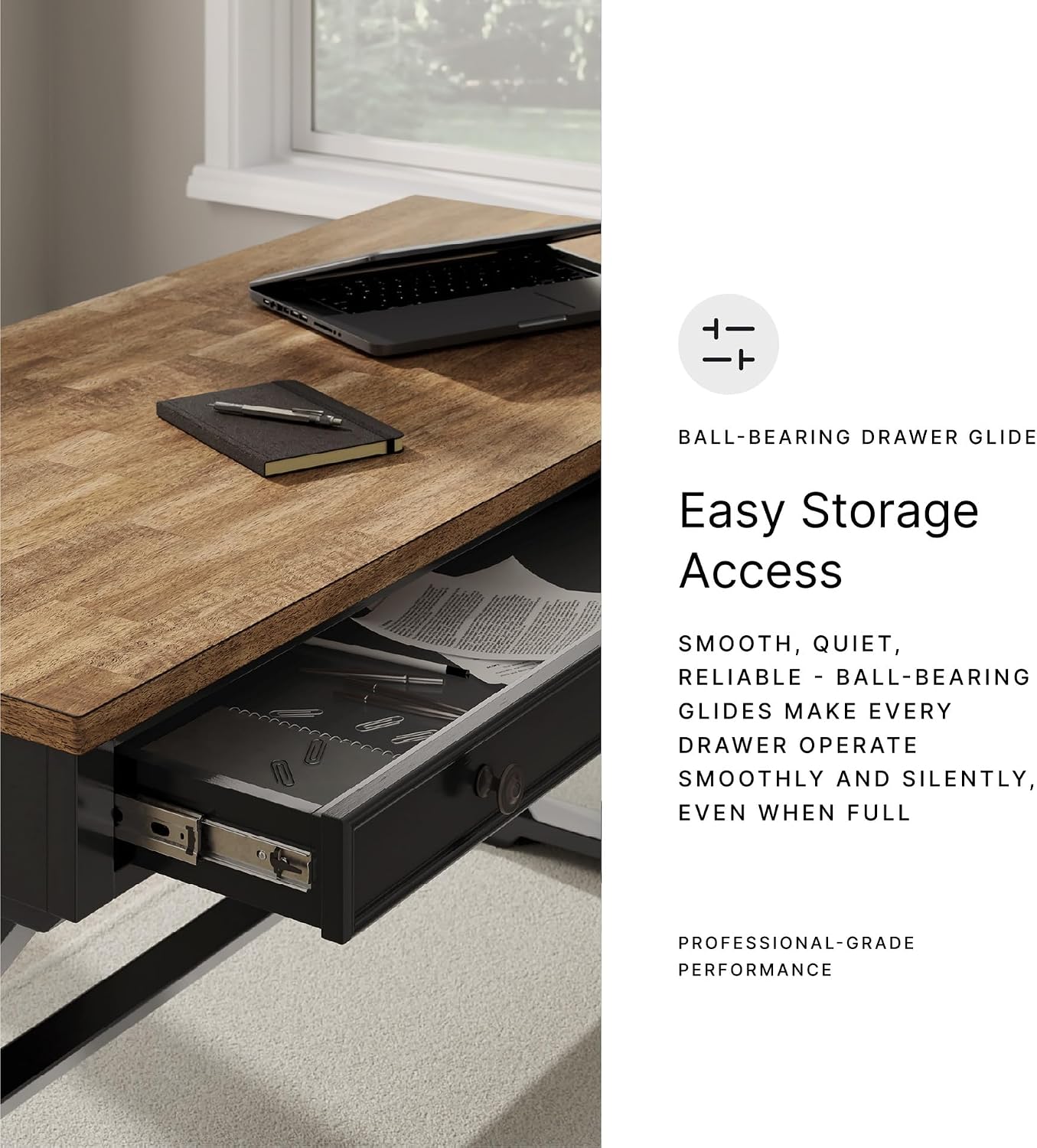 Signature Design by Ashley Wildenauer Farmhouse 1-Drawer 60' Home Office Desk with Keyboard Tray, Cord Management and Trestle Base, Dark Brown & Black