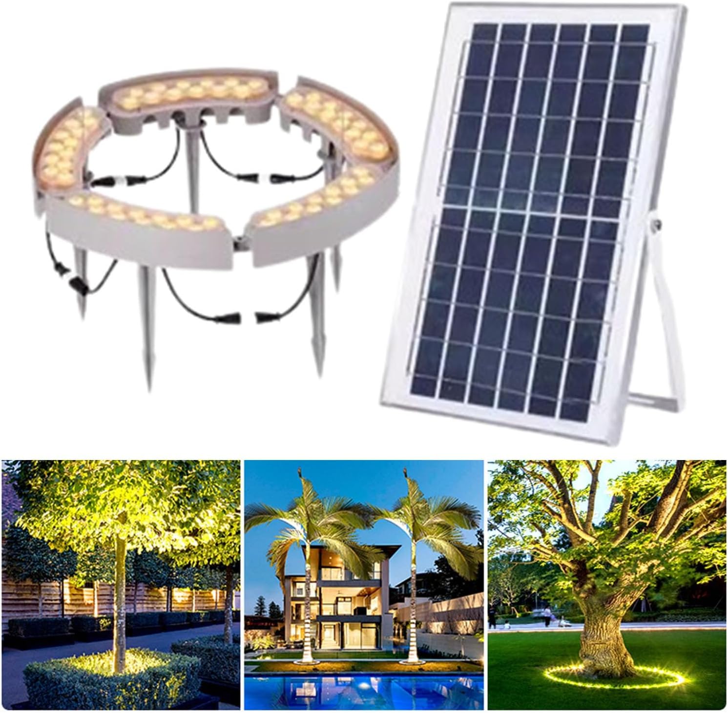 Outdoor Landscape Spotlights Solar Lights Outdoor, LED Yard Lighting Uplight Landscape Spotlights, Ring Tree Light, Easy to Assemble(Gold Light,Pack of 5)