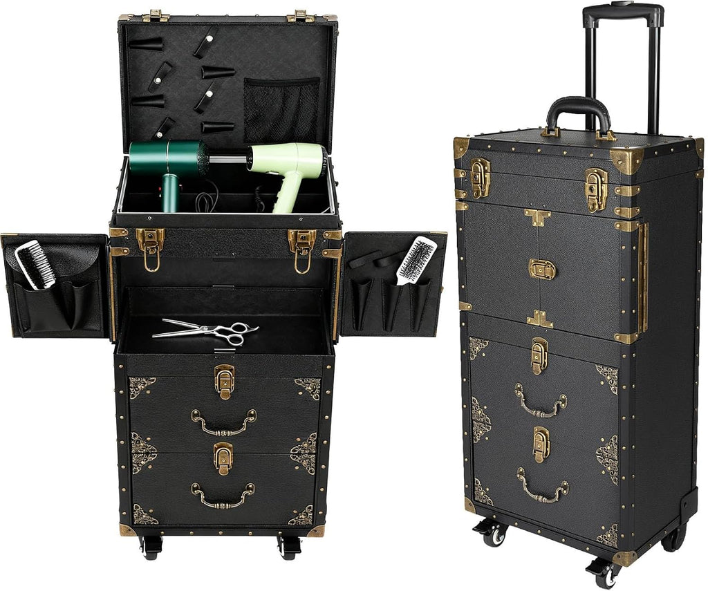 Salon Cart Makeup Organizer Nail Organizers and Storage Hair Trolley Storage 3 Tier Rolling Wheels 55lbs Capacity Makeup Train Case 15.15x10x31.7in Lockable Cosmetic Organizer for Salon Barber Shop