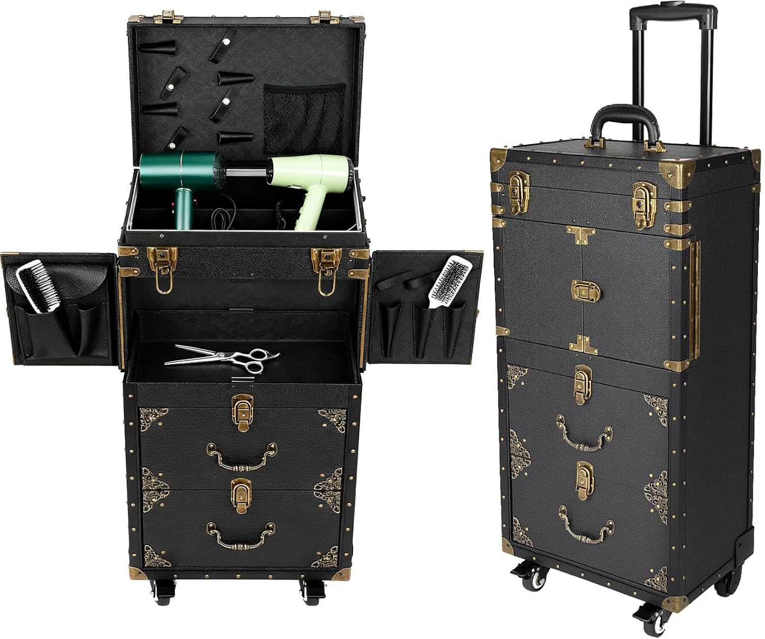 Salon Cart Makeup Organizer Nail Organizers and Storage Hair Trolley Storage 3 Tier Rolling Wheels 55lbs Capacity Makeup Train Case 15.15x10x31.7in Lockable Cosmetic Organizer for Salon Barber Shop