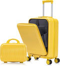Two-piece luggage set with swivel wheels black hard shell 20-inch carry-on and 14-inch vanity case (Yellow)