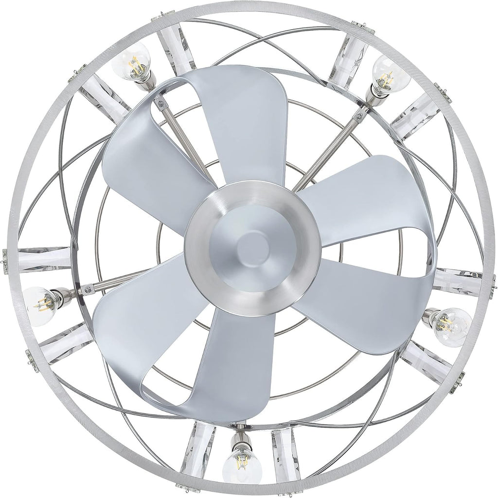 Parrot Uncle Ceiling Fans with Lights and Remote Bladeless Chandelier Ceiling Fan with Light for Bedroom Semi Flush Mount Ceiling Fans, 23 Inch, Silver