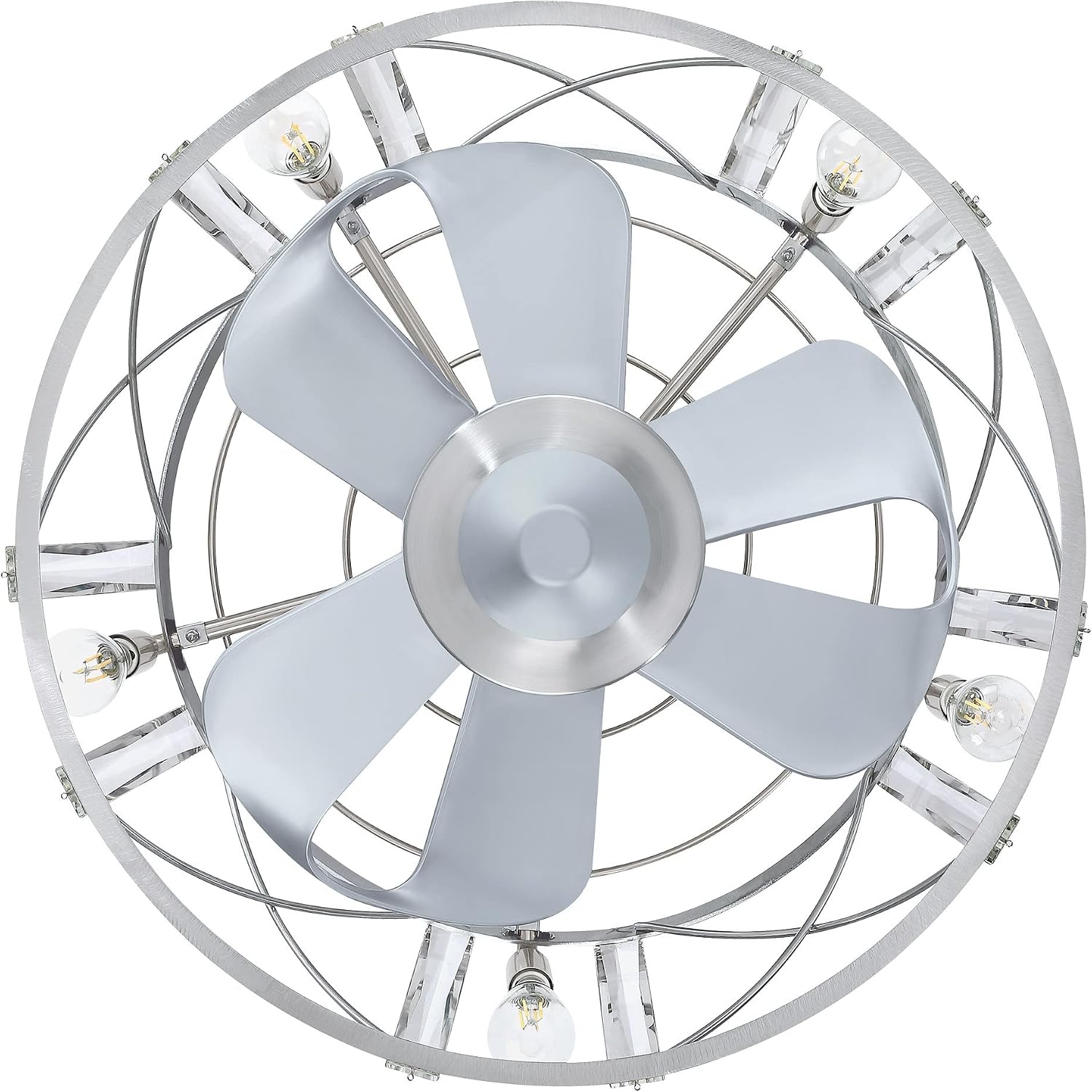 Parrot Uncle Ceiling Fans with Lights and Remote Bladeless Chandelier Ceiling Fan with Light for Bedroom Semi Flush Mount Ceiling Fans, 23 Inch, Silver