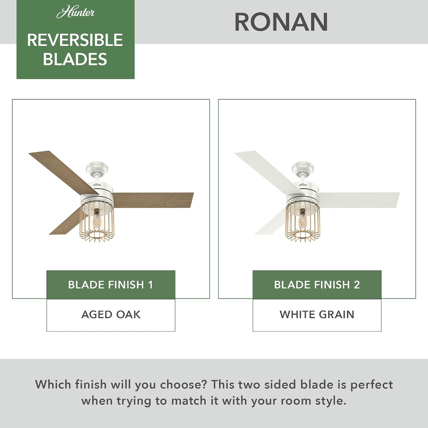 Hunter 52 inch Indoor Ceiling Fan with LED Light and Remote Control - Modern White Ceiling Fan, Standard Mount, 3 Blades, For Bedroom, Living Room, or Kitchen, Quiet - Ronan 59238, Fresh White