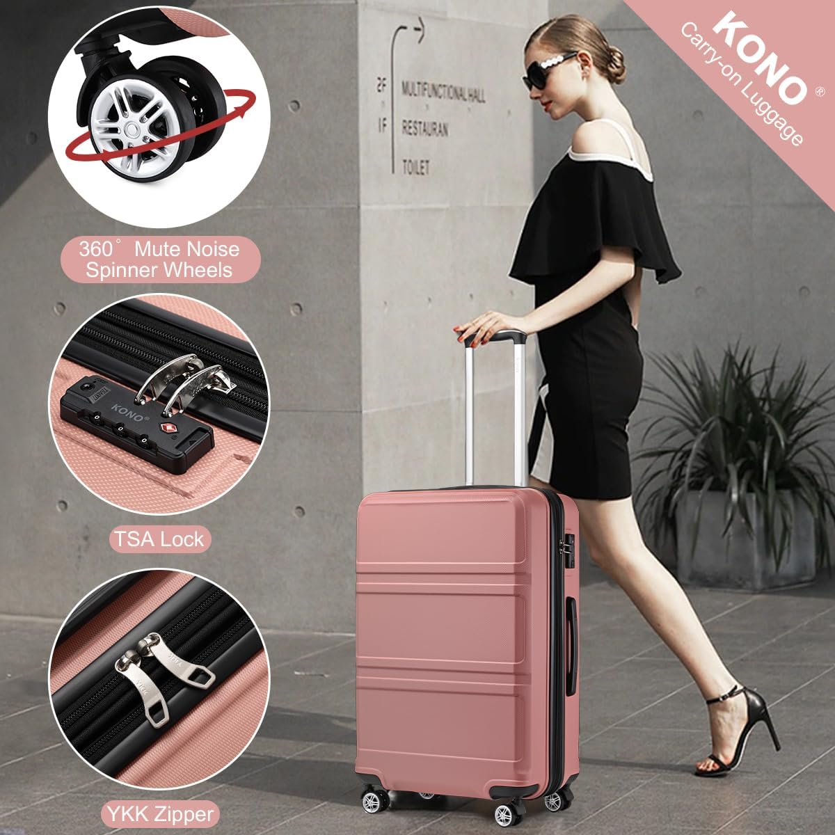 Kono 28 Inch Luggage Expandable Suitcase with Spinner Wheels TSA Lock Lightweight PC+ABS Hardside Large Checked Luggage Durable Rolling Suitcase Nude/Rose Pink