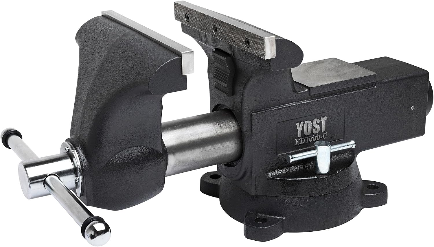 Yost HD1000-C Heavy Duty 10-Inch Mechanics Work Bench Vise | Heavy Duty Woodworking & Metal Work Table with Secure Grip Swivel Base | 60,000 PSI Casting Iron Material with Extra-large Anvil Surface